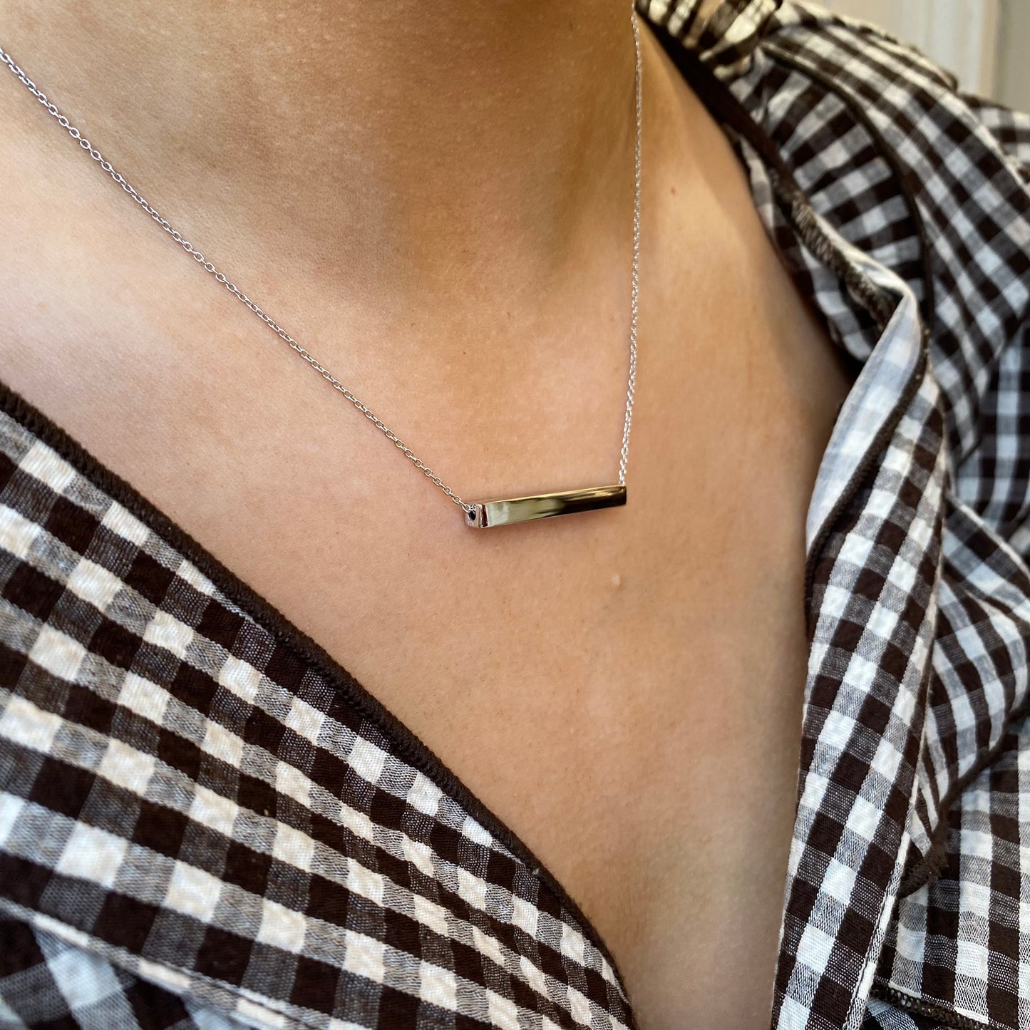 Silver 3D Horizontal Bar Necklace - John Ross Jewellers