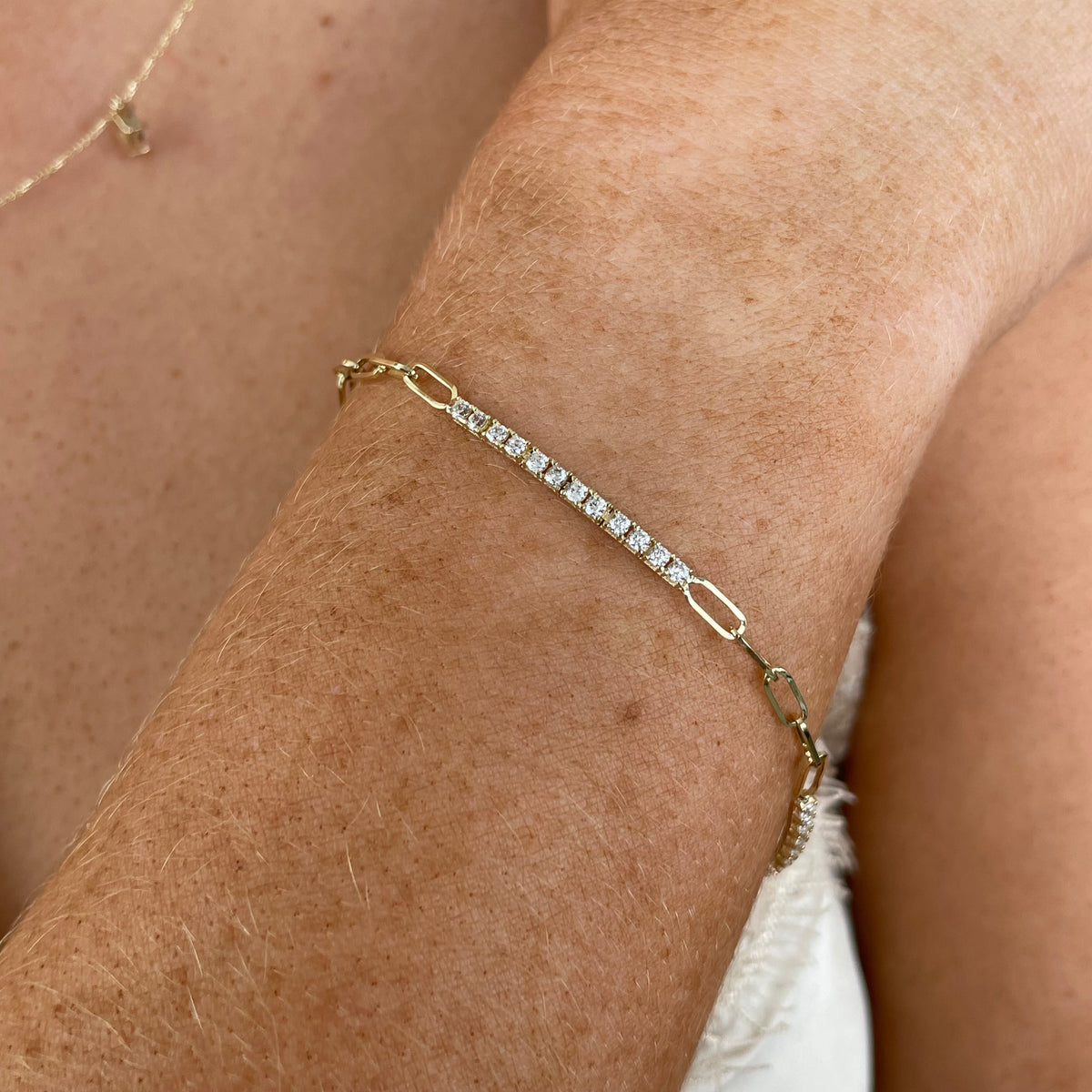 9ct Gold Paper Link & CZ Bars Bracelet