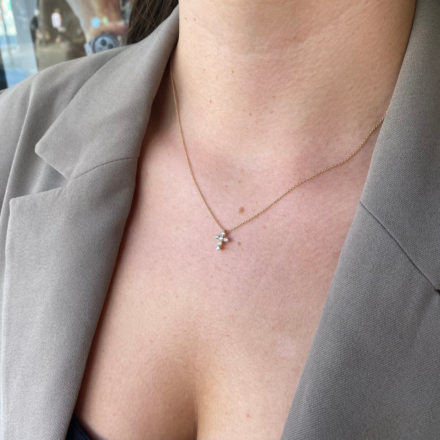 18ct Gold Pretty Diamond Bubble Cross Necklace - Mini - John Ross Jewellers