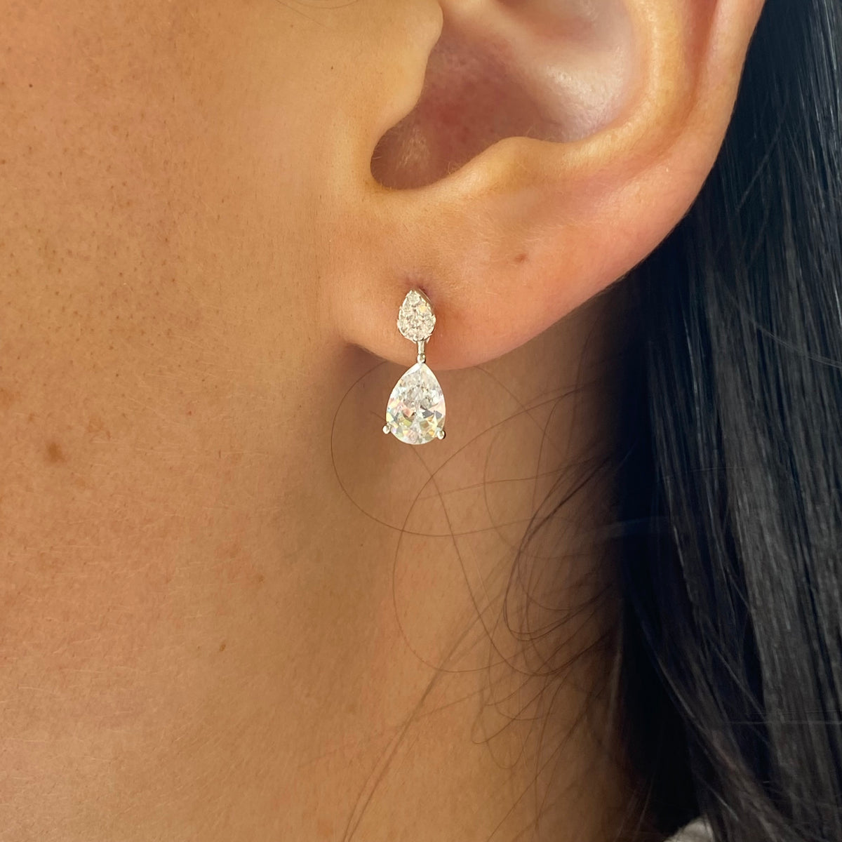 Silver CZ Pear Drop Earrings
