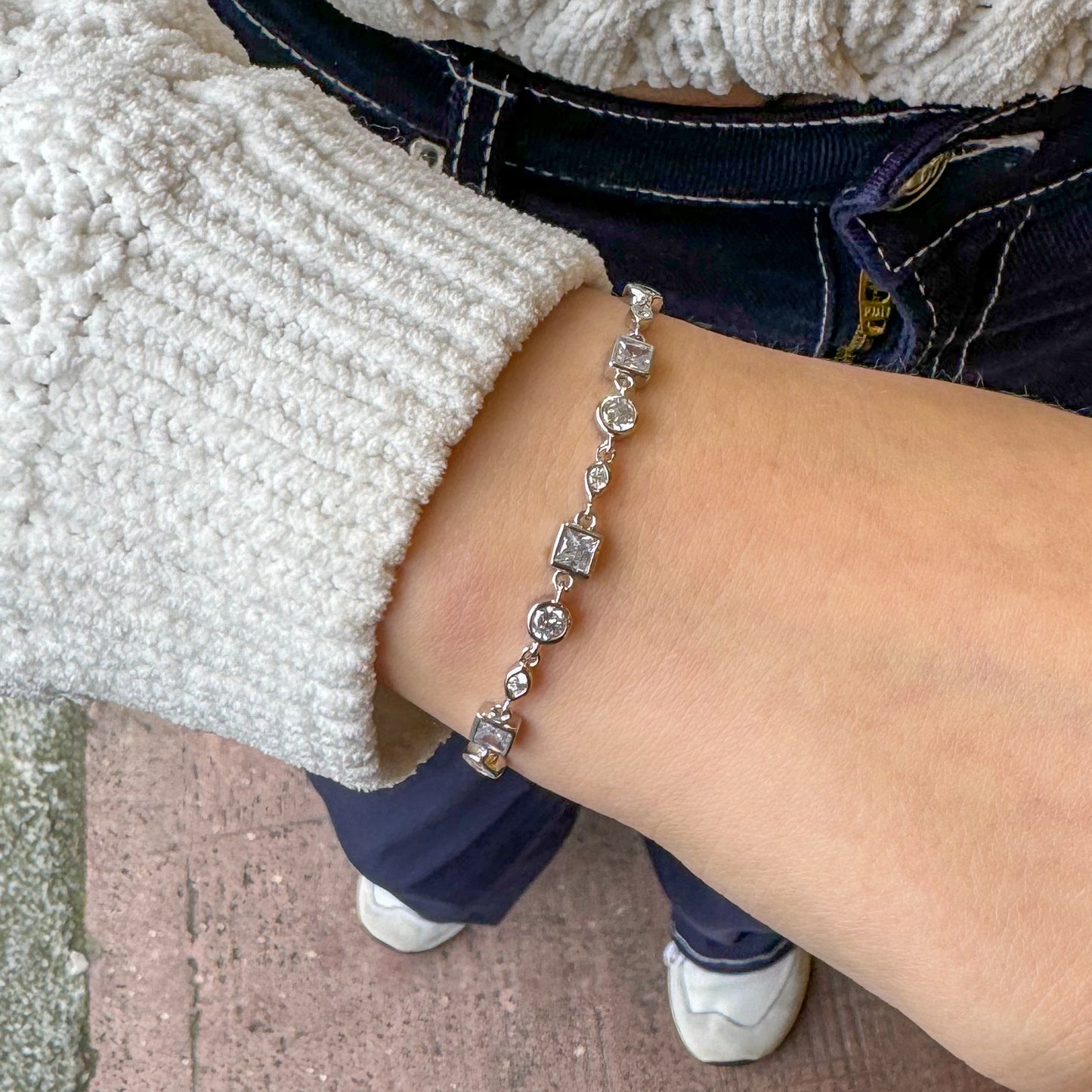 Silver Mixed Cut CZ Bezel Set Line Bracelet - John Ross Jewellers