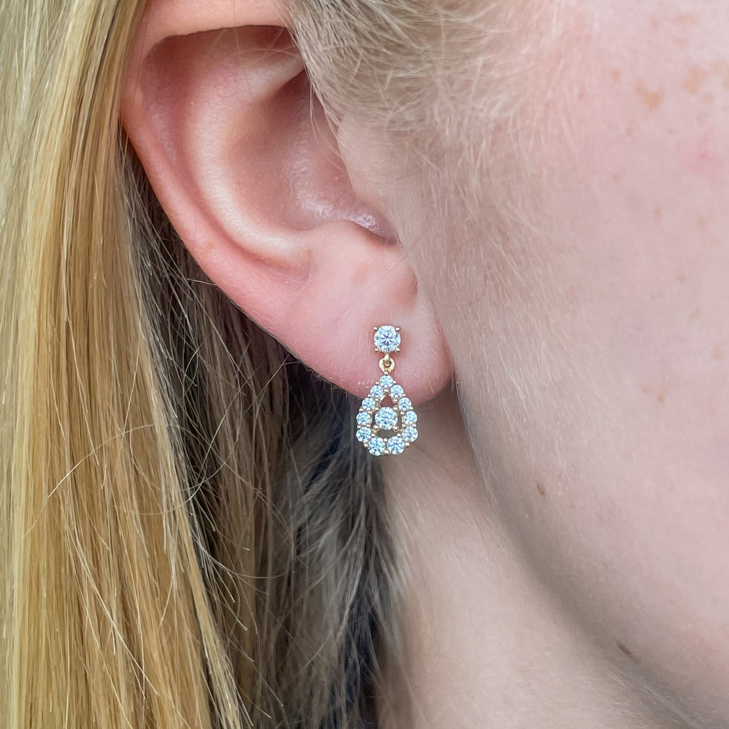 9ct Gold Pear Halo CZ Drop Earrings - John Ross Jewellers