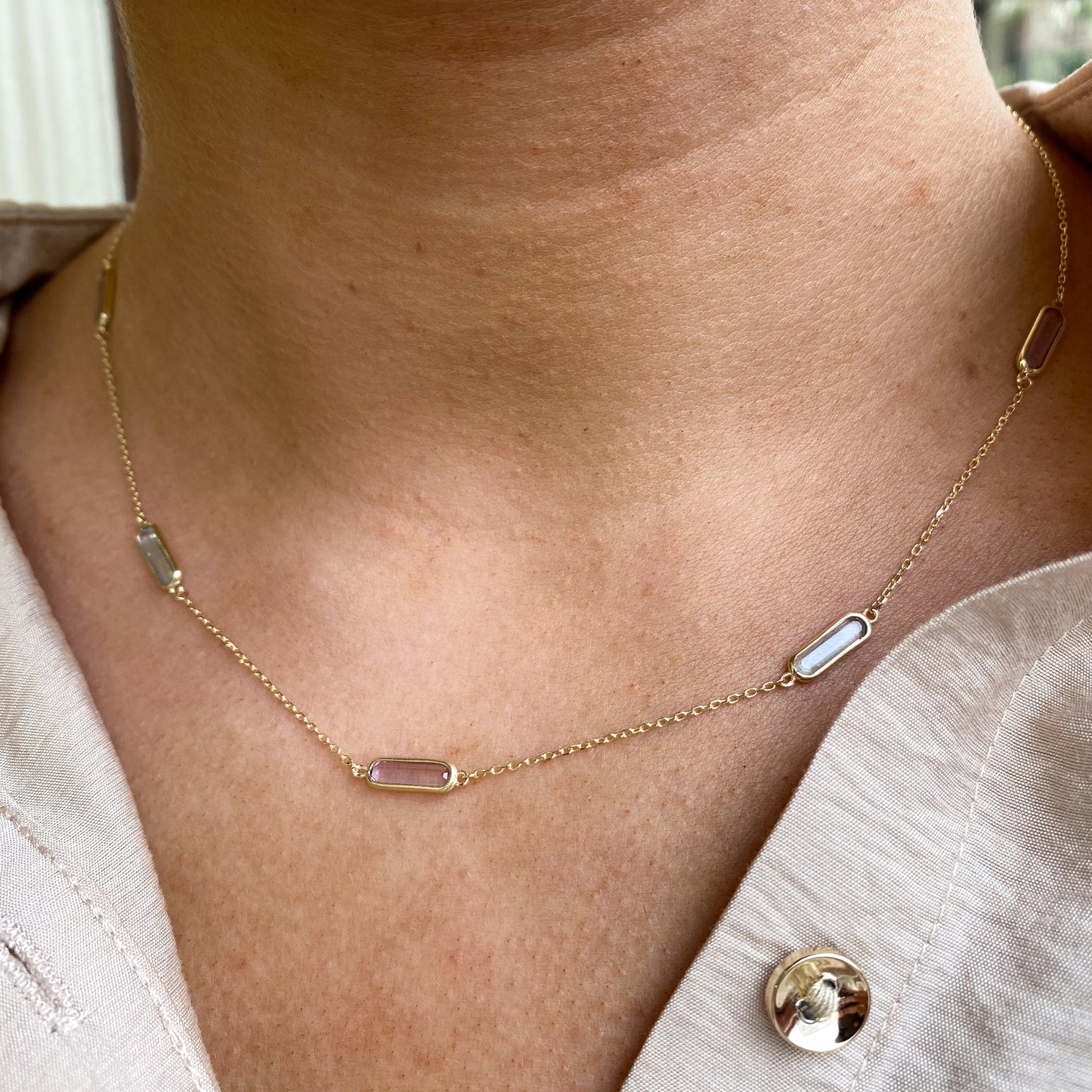 9ct Gold Elongated Amethyst & Blue Topaz Necklace - John Ross Jewellers