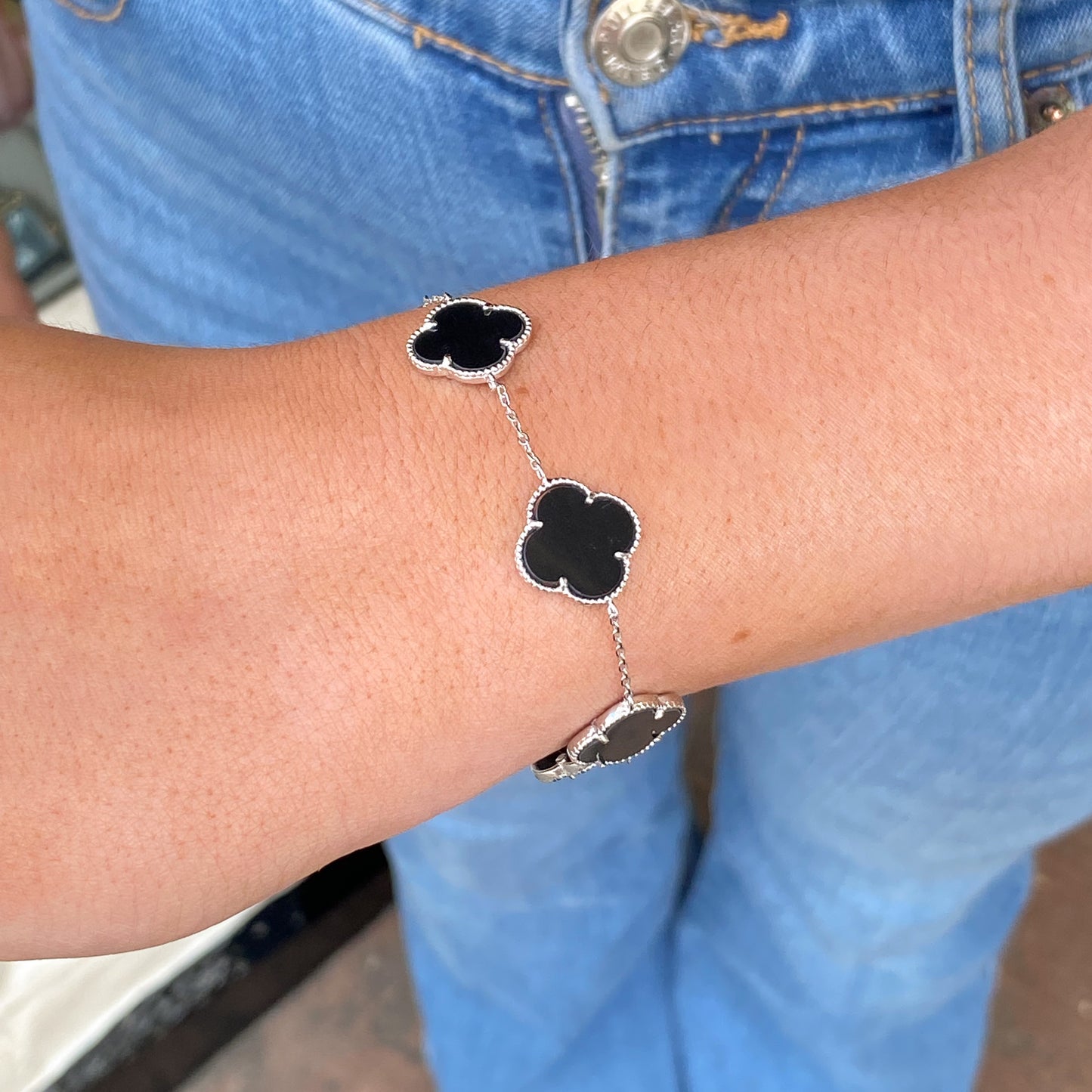 Silver Onyx Quatrefoil Bracelet - John Ross Jewellers