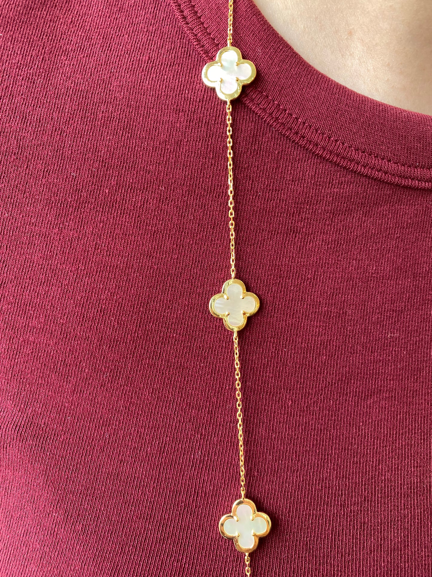 Sunshine Mother Of Pearl Quatrefoil Long Necklace - John Ross Jewellers