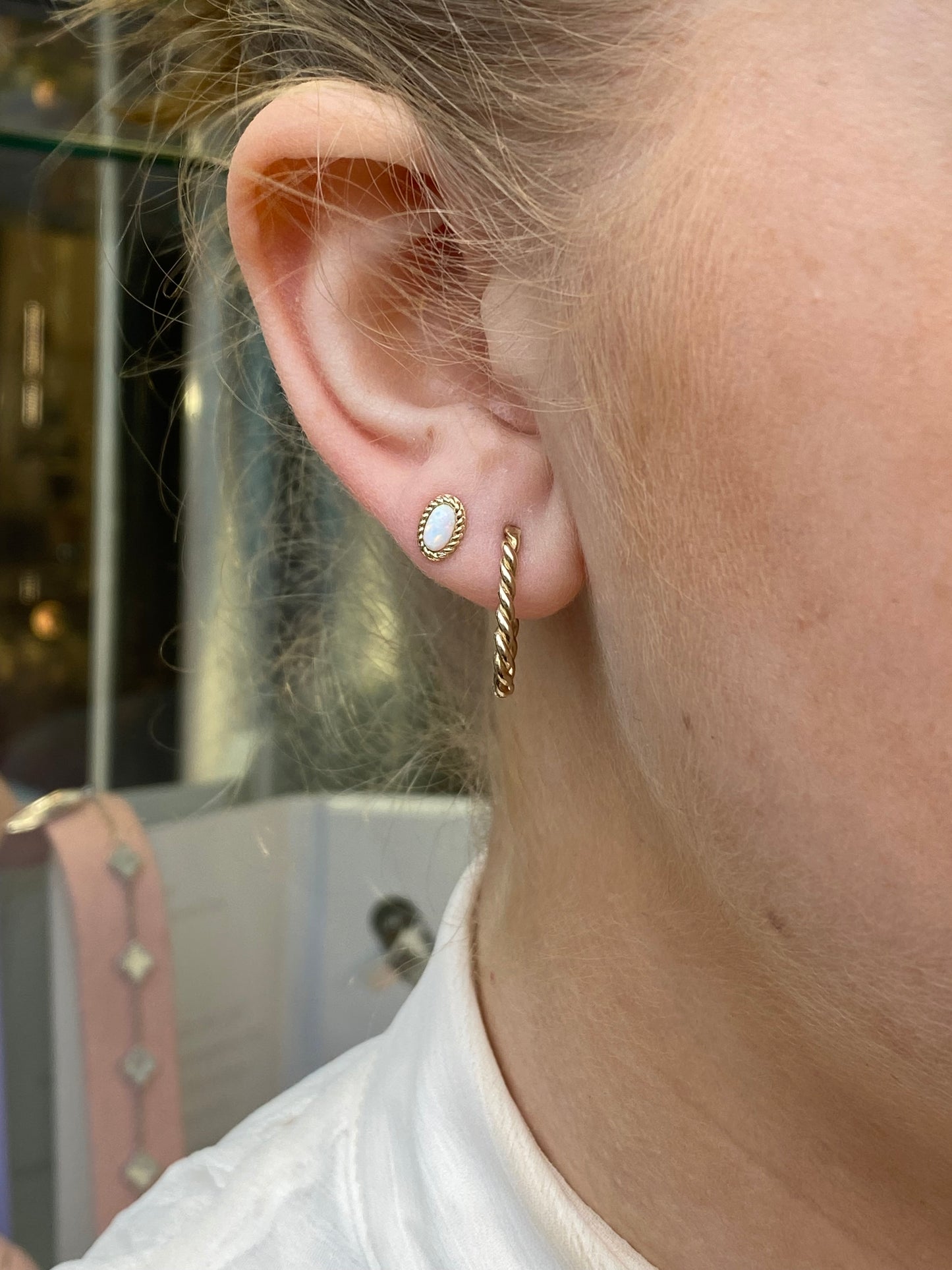 9ct Gold Oval Opalique Stud Earrings - John Ross Jewellers