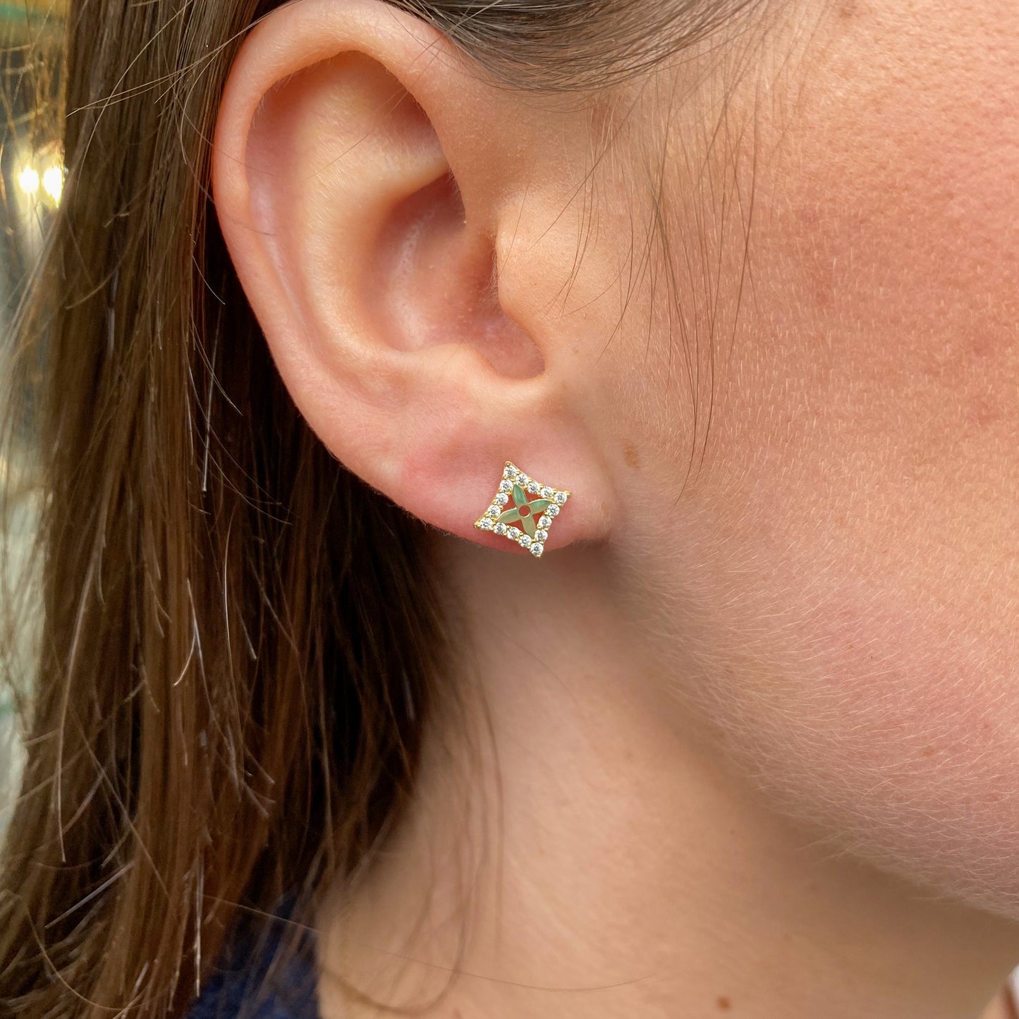 9ct Gold CZ Four Pointed Star Stud Earrings - John Ross Jewellers