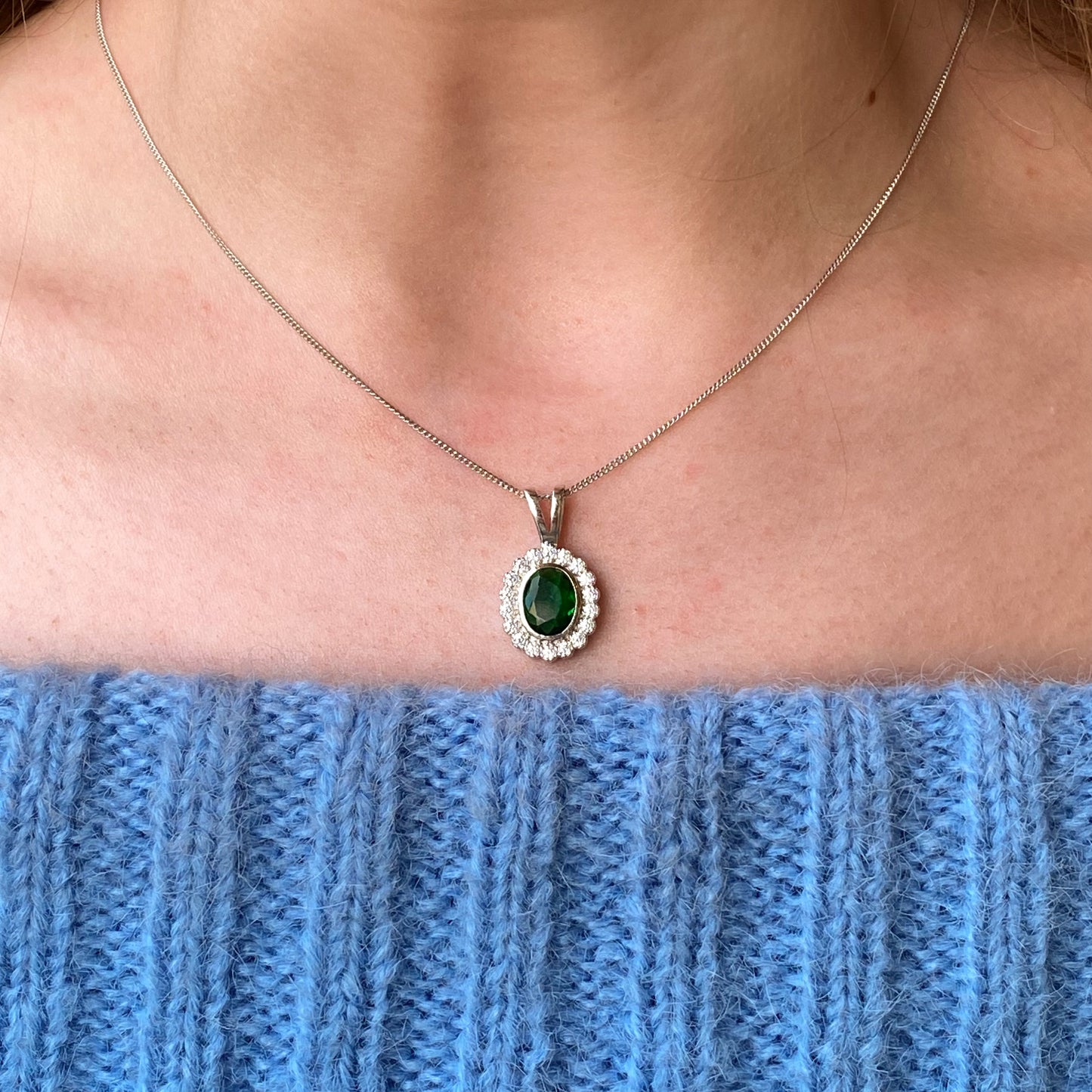 Silver Created Emerald CZ Vintage Oval Necklace - John Ross Jewellers