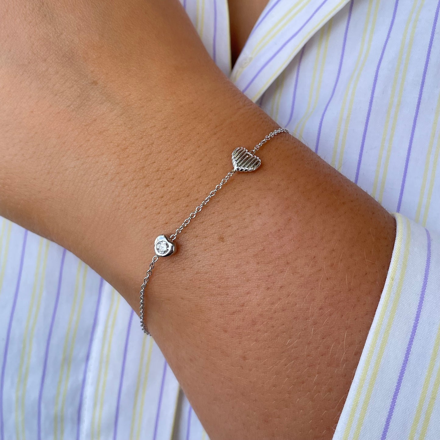 Silver Heart & CZ Bracelet