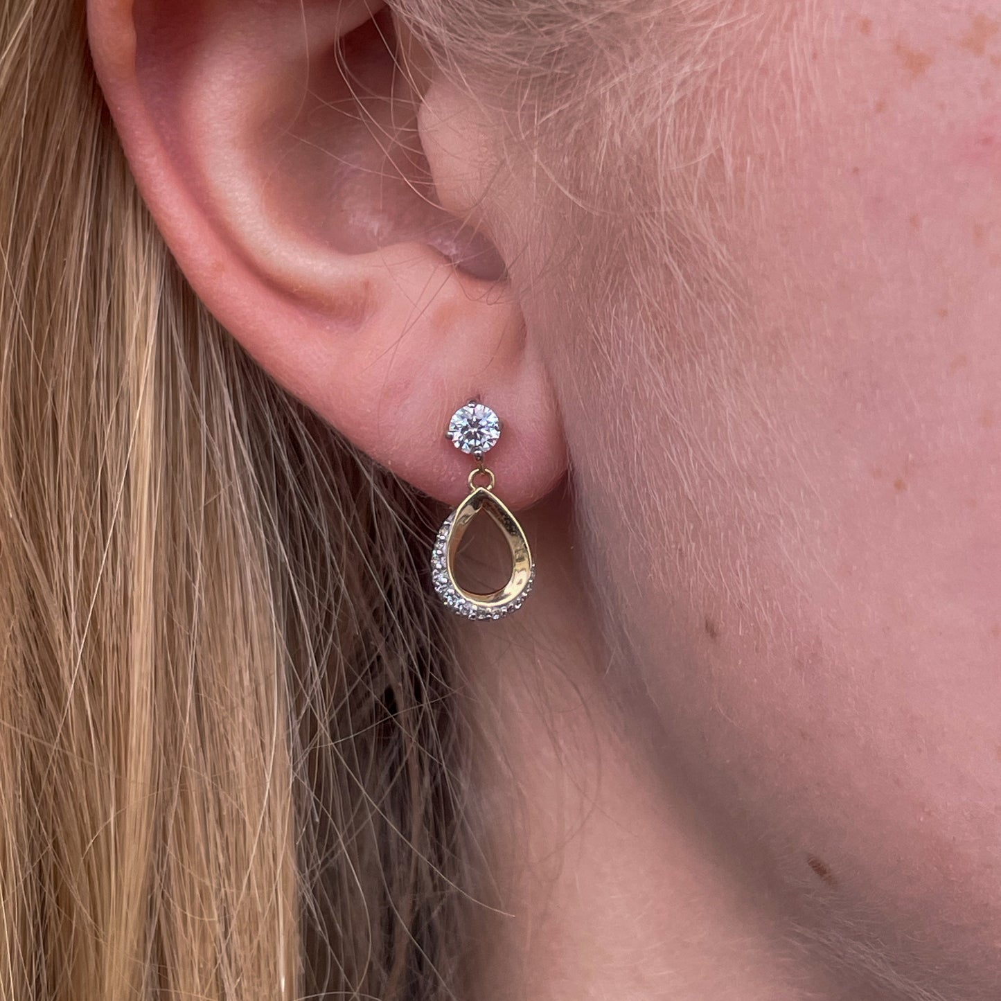 9ct Gold Open Pear Shape CZ Drop Earrings - John Ross Jewellers