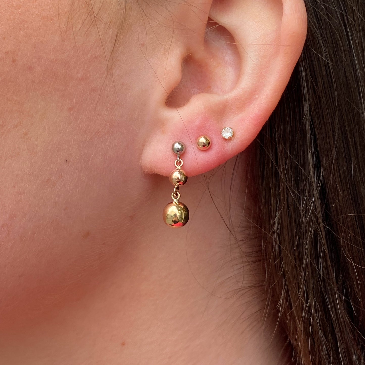 9ct Gold Three Colour Polka Dot Drop Earrings - John Ross Jewellers