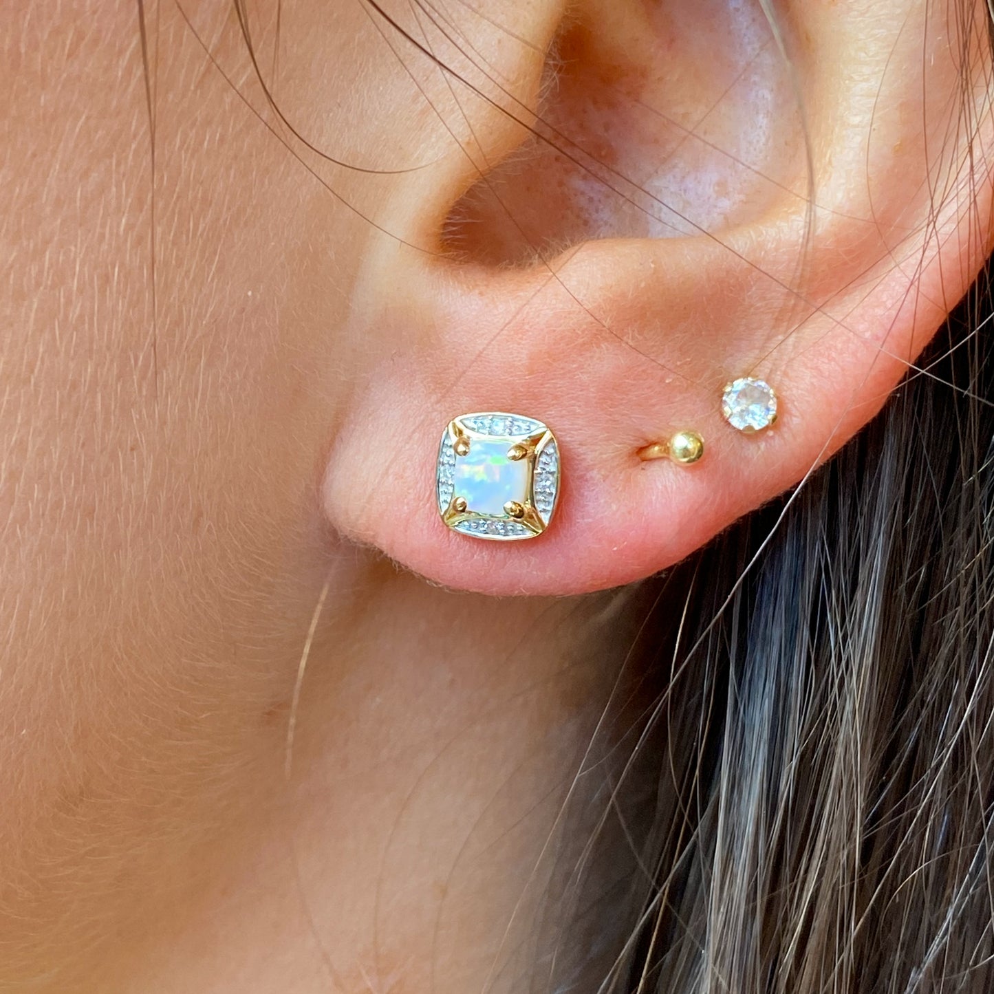 9ct Gold Gem Opal & Diamond Earrings - John Ross Jewellers