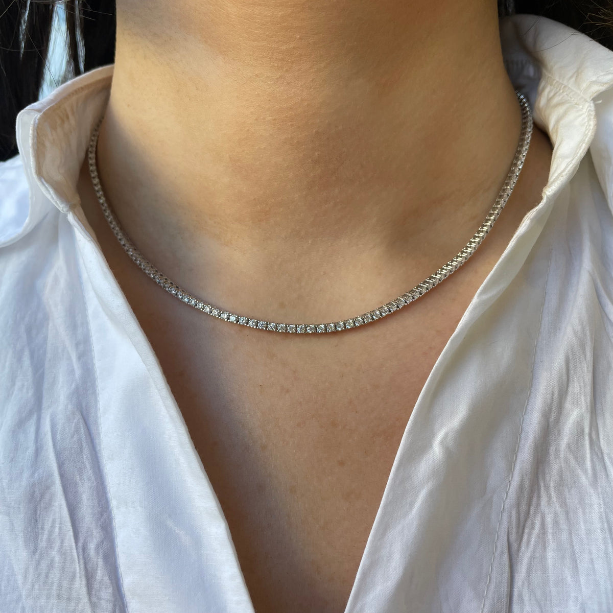 Silver 2mm CZ Line Necklace