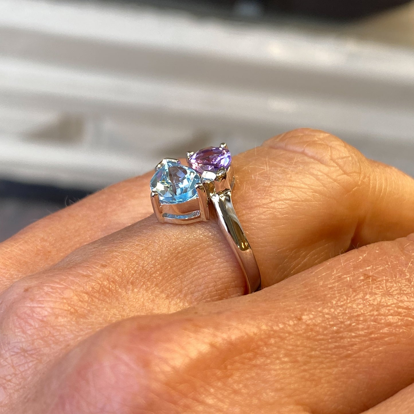Silver Blue Topaz & Amethyst Moi & Toi Ring - John Ross Jewellers