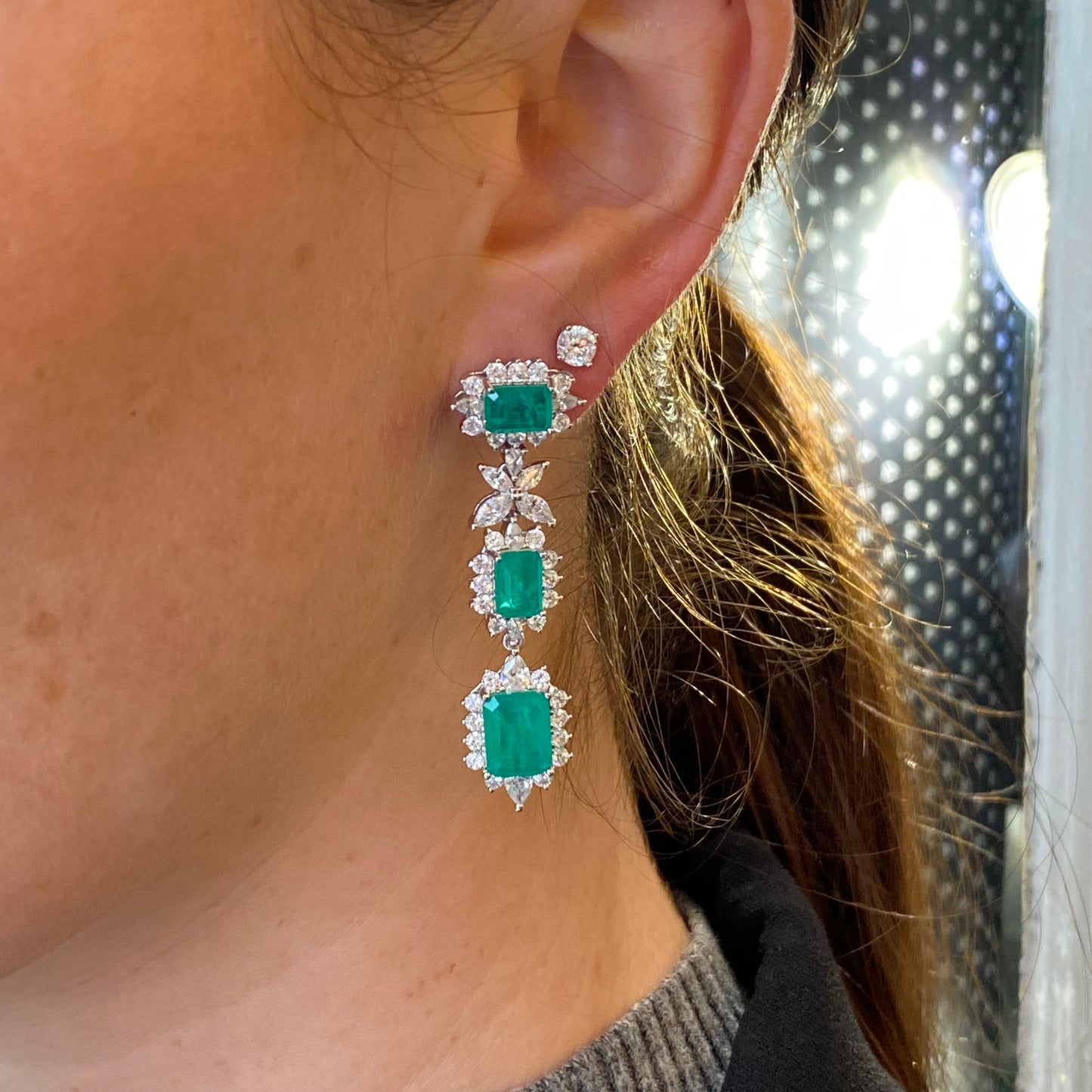 Silver Green Fusion CZ Drop Earrings - John Ross Jewellers