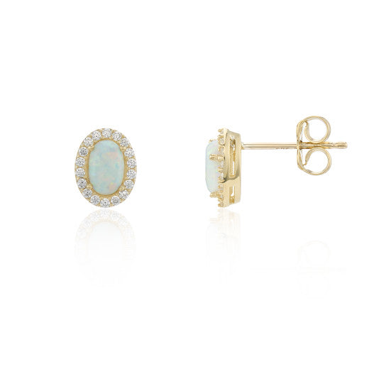 9ct Gold Oval Opalique & CZ Halo Stud Earrings - John Ross Jewellers