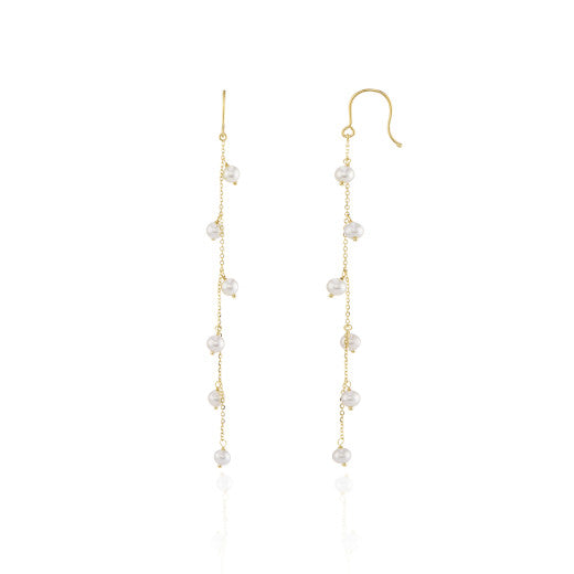 9ct Gold Freshwater Pearl Long Drop Earrings - John Ross Jewellers