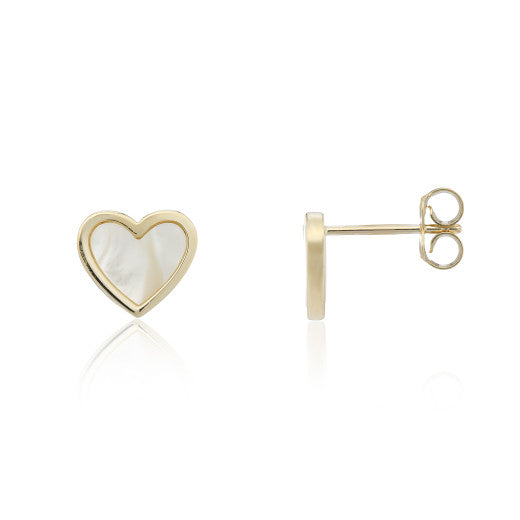 9ct Gold Mother of Pearl Heart Stud Earrings - John Ross Jewellers