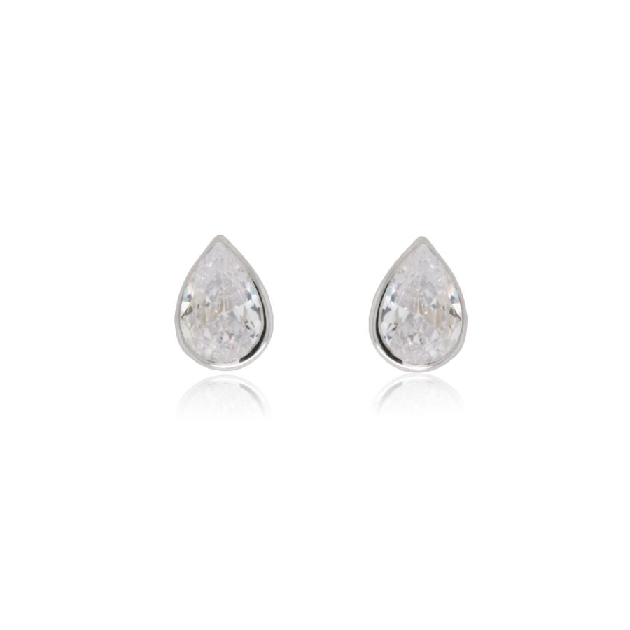 9ct White Gold Pear CZ Rubover Stud Earrings