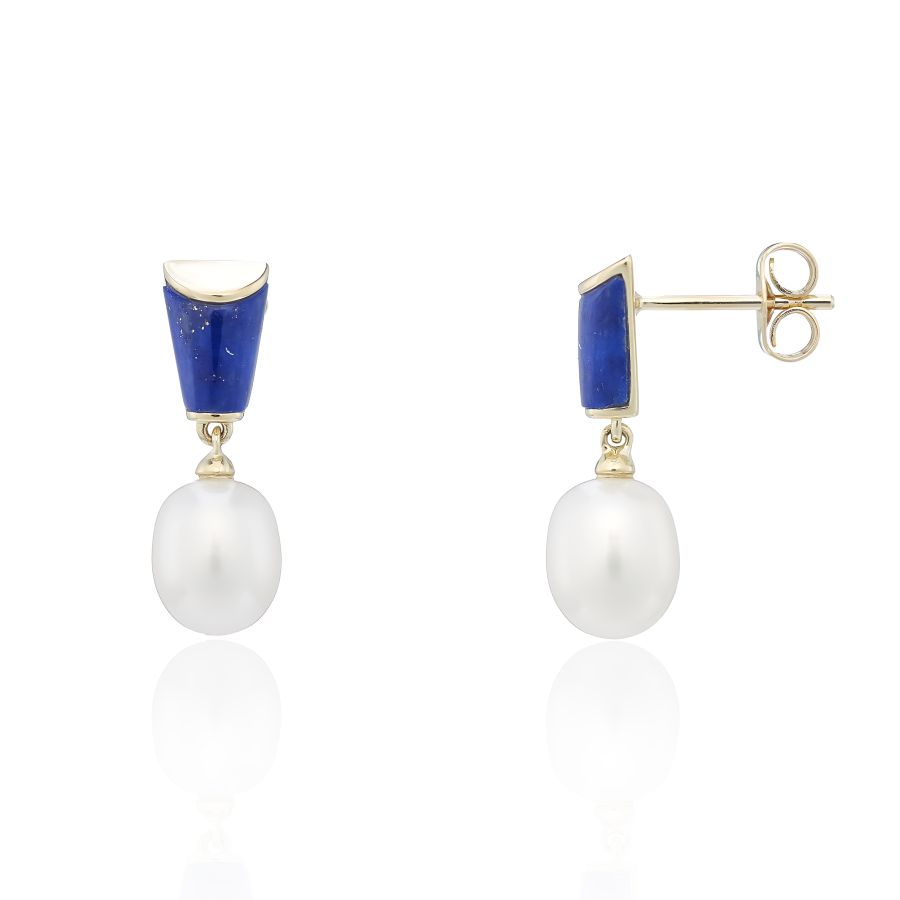 9ct Gold Lapis Lazuli & Pearl Drop Earrings - John Ross Jewellers