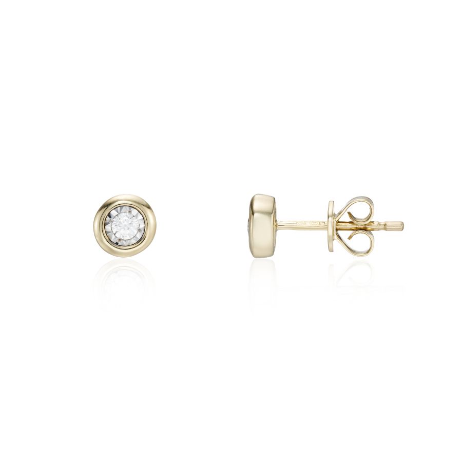 9ct Gold Bezel Set Diamond Stud Earrings