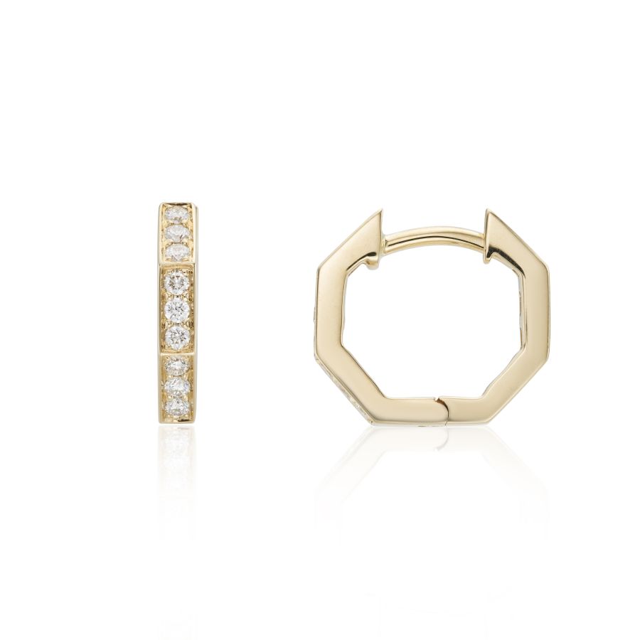 9ct Gold Diamond Hexagonal Huggie Hoop Earrings | 0.14ct