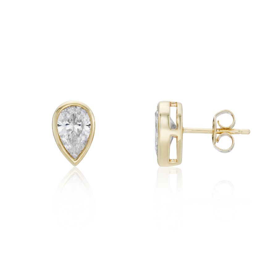 9ct Gold Pear CZ Rubover Stud Earrings