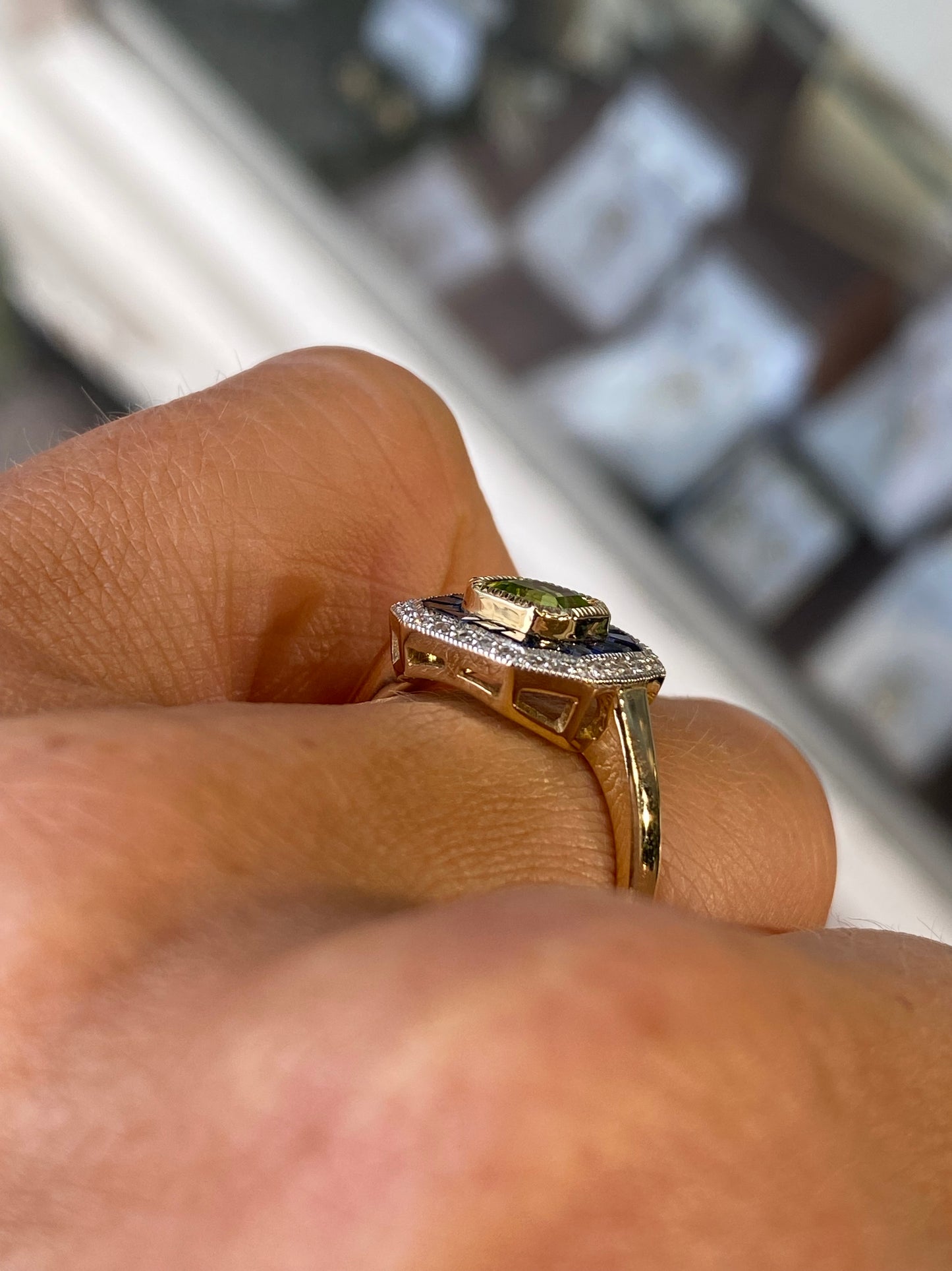 9ct Gold Peridot, Sapphire & Diamond Ring - John Ross Jewellers