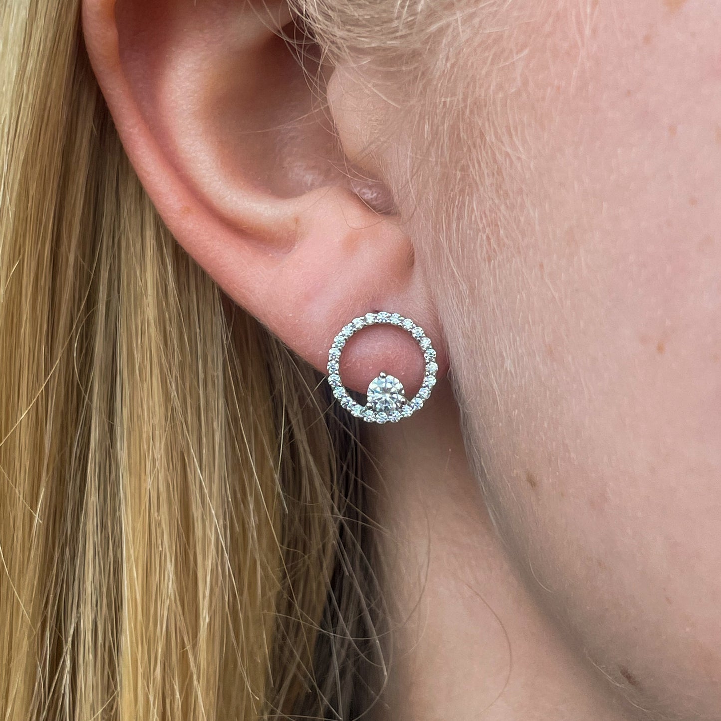 Silver CZ Solitaire Circlet Stud Earrings - John Ross Jewellers
