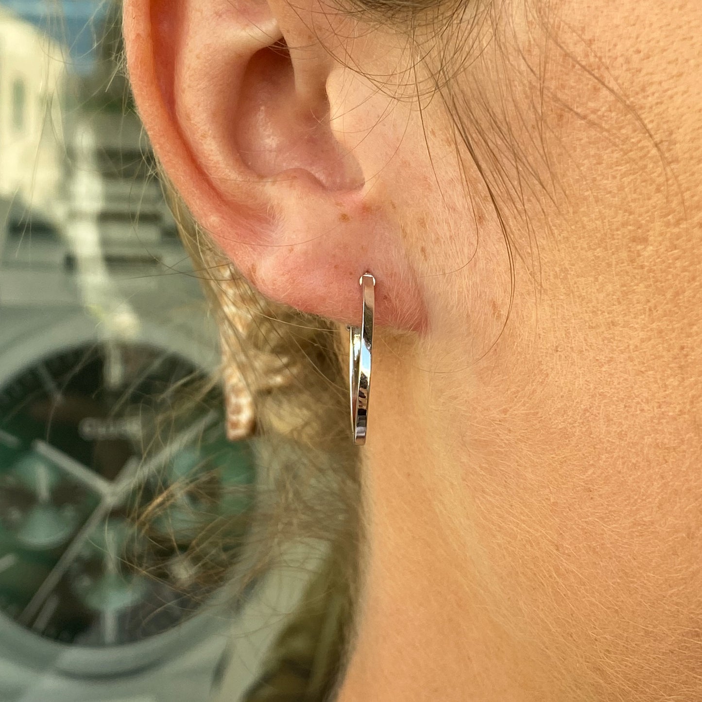 9ct White Gold Classic Skinny Hoop Earrings | Oval - John Ross Jewellers