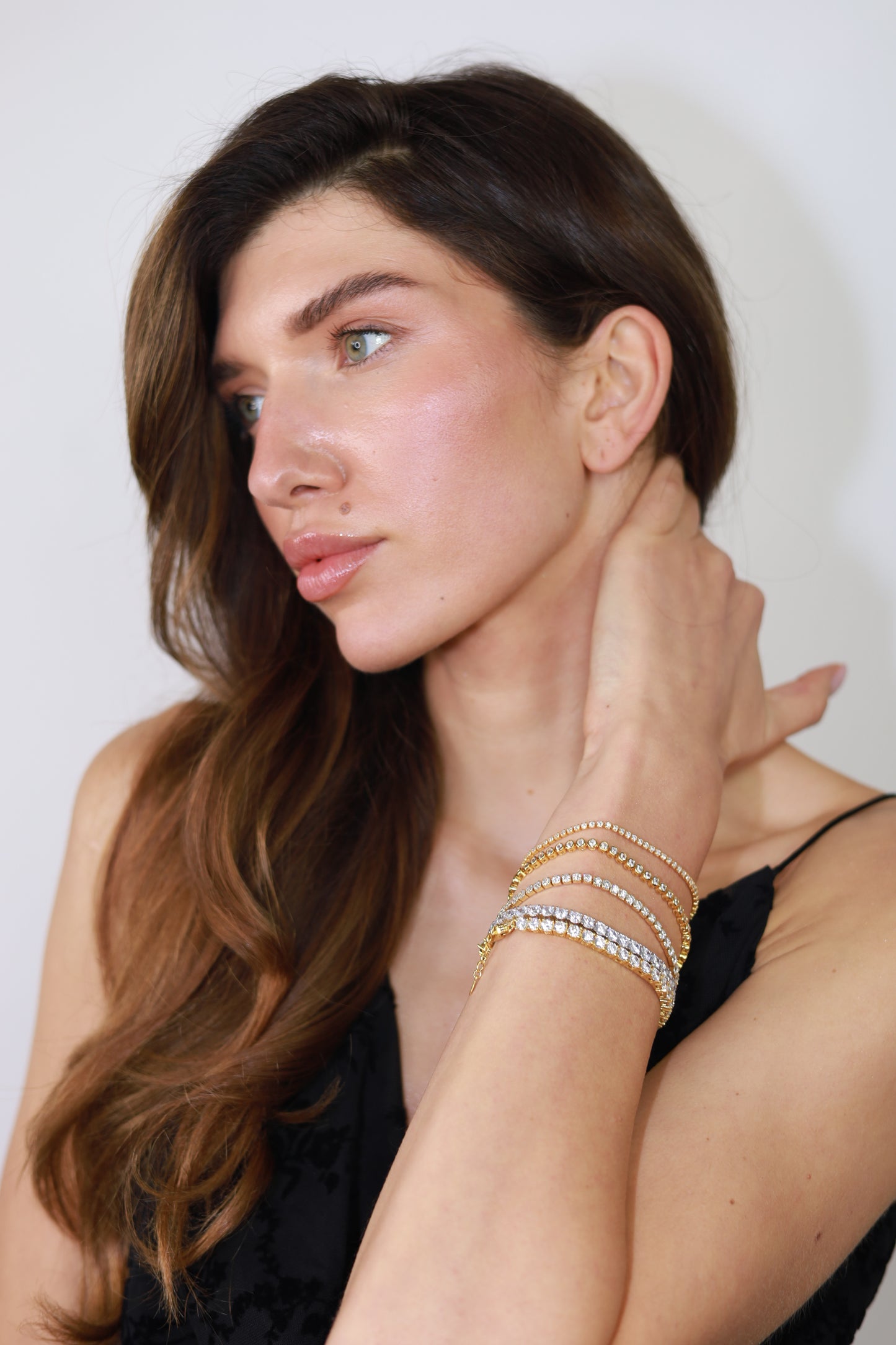 Sunshine CZ tennis bracelet by Comero featuring 2mm sparkling cubic zirconia stones on a sleek silver chain.