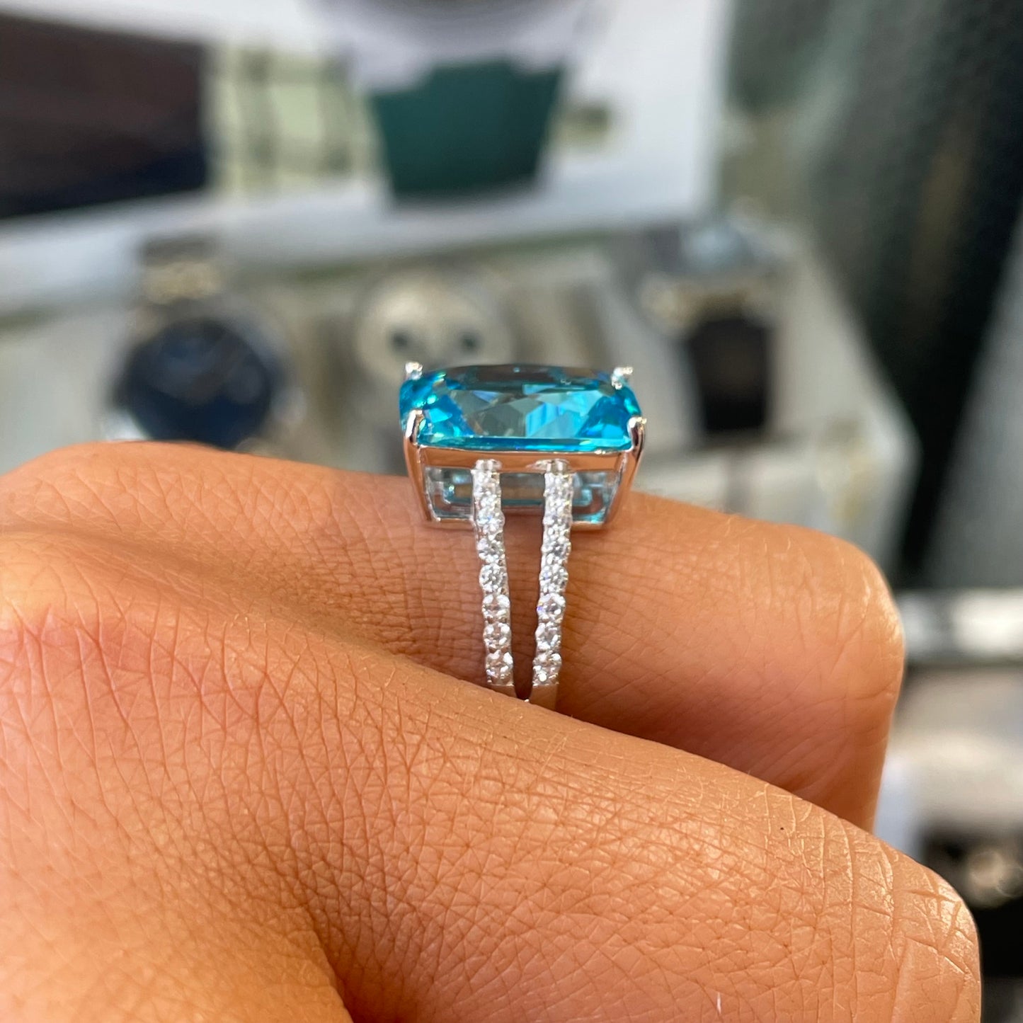 Silver Aqua Solitaire Ring - John Ross Jewellers