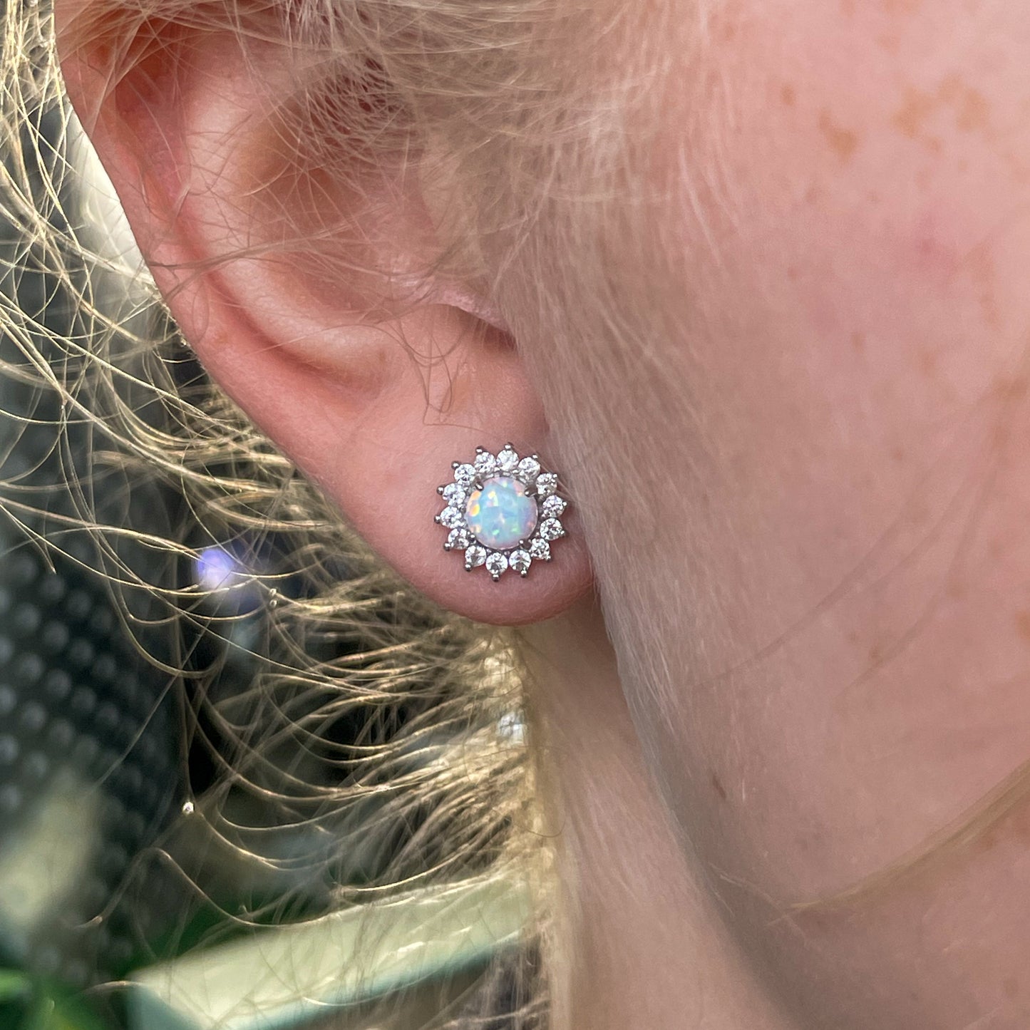 Silver Round Opalique & CZ Stud Earrings - John Ross Jewellers