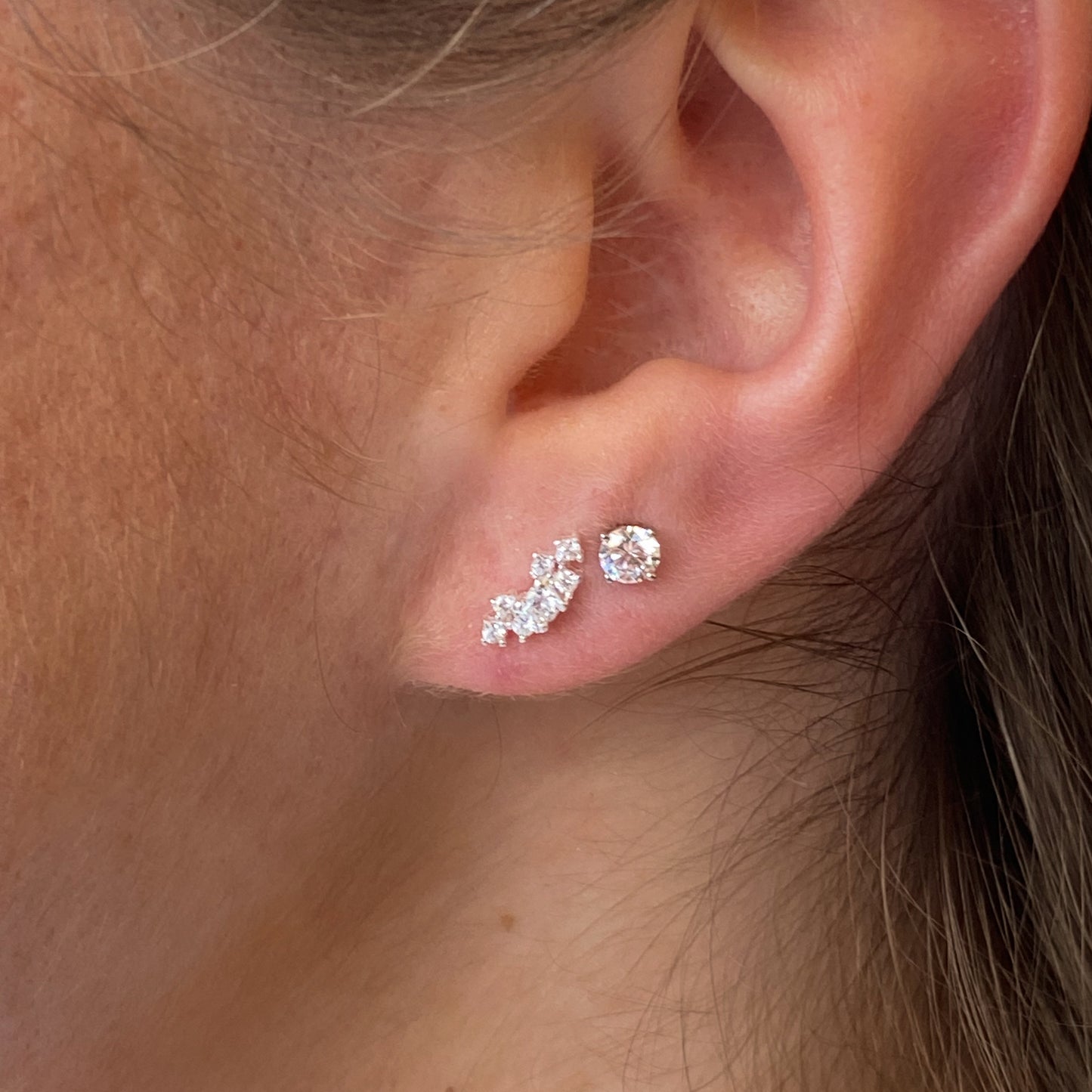 Silver CZ Mini Climber Stud Earrings - John Ross Jewellers