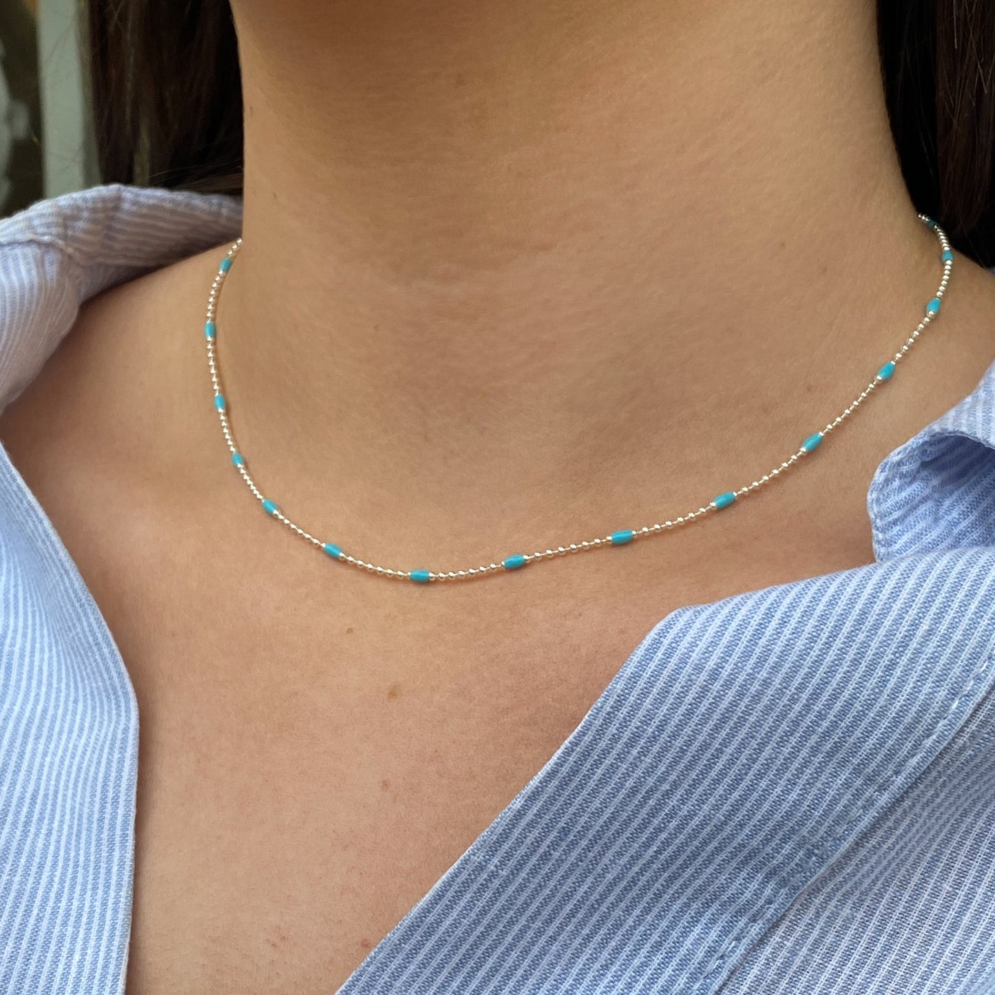 Silver Turquoise Enamel Choker Necklace - John Ross Jewellers