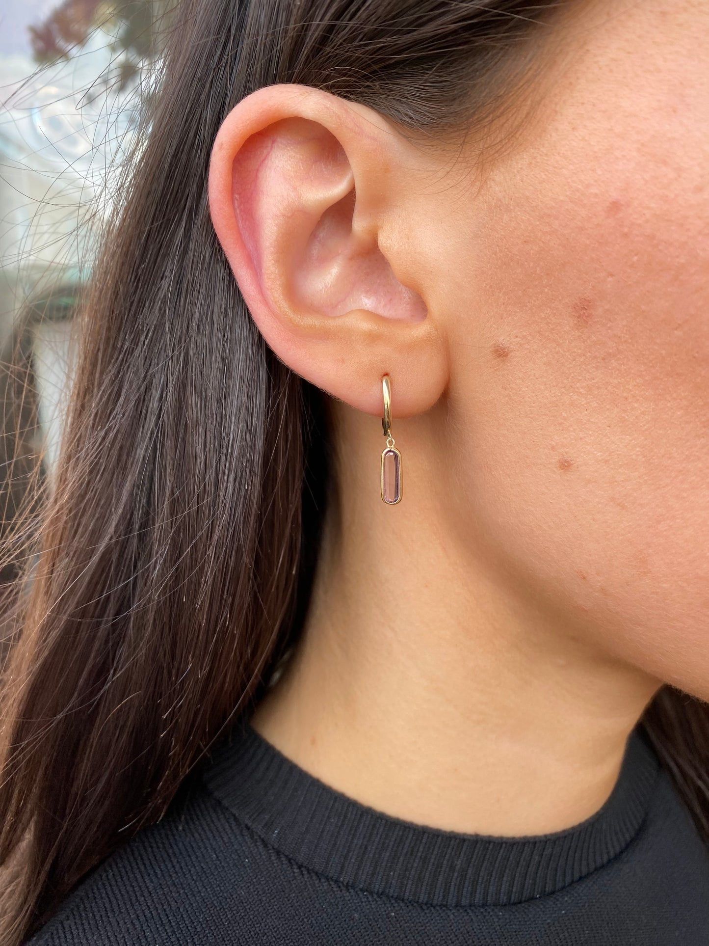 9ct Gold Elongated Amethyst Drop Hoop Earrings - John Ross Jewellers