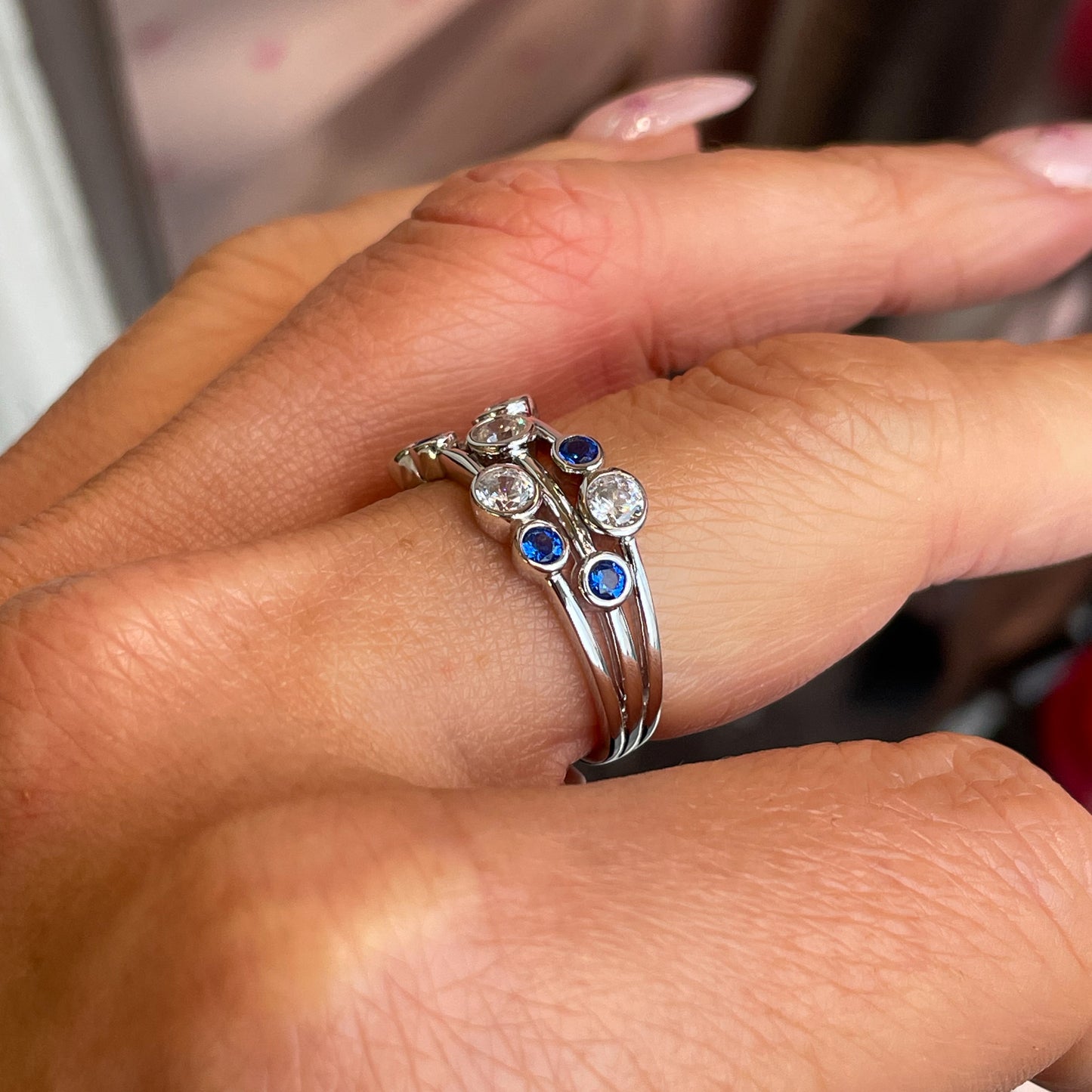 Silver CZ Rainfall Ring | Sapphire Blue - John Ross Jewellers