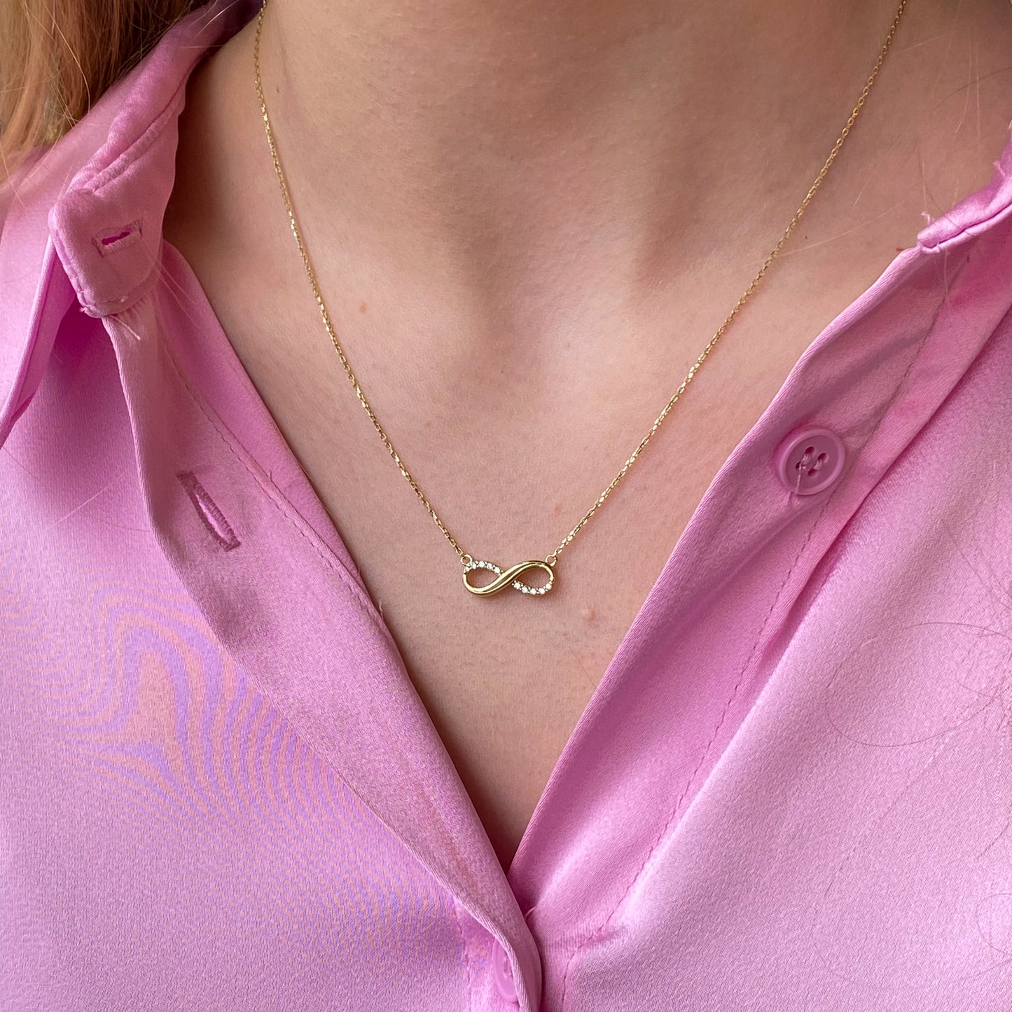 9ct Gold CZ Infinity Necklace - John Ross Jewellers