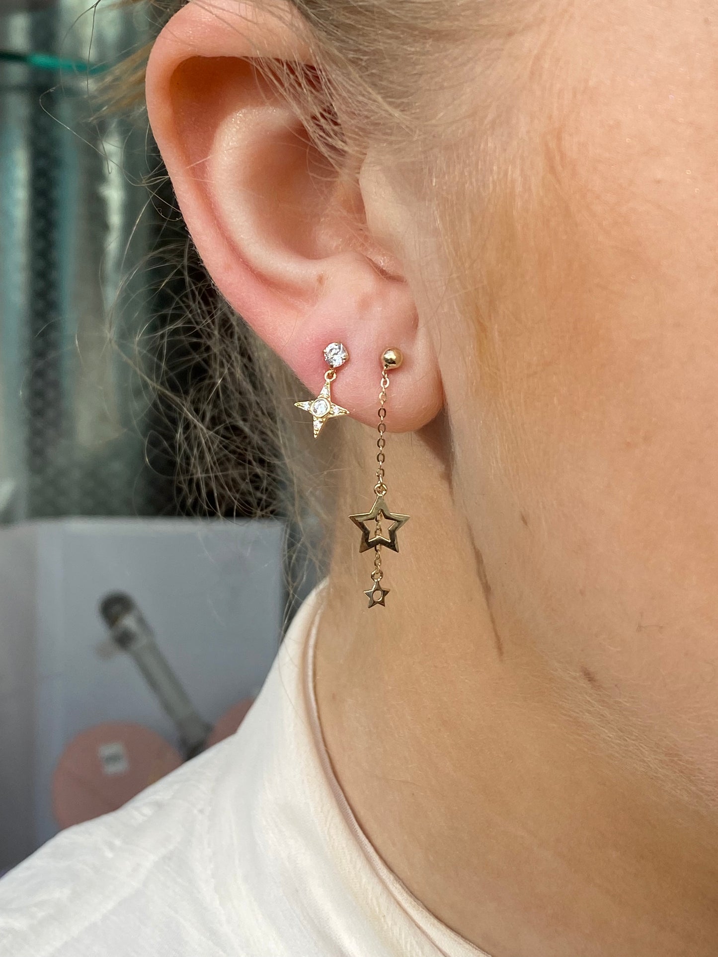 9ct Gold CZ North Star Drop Earrings - John Ross Jewellers