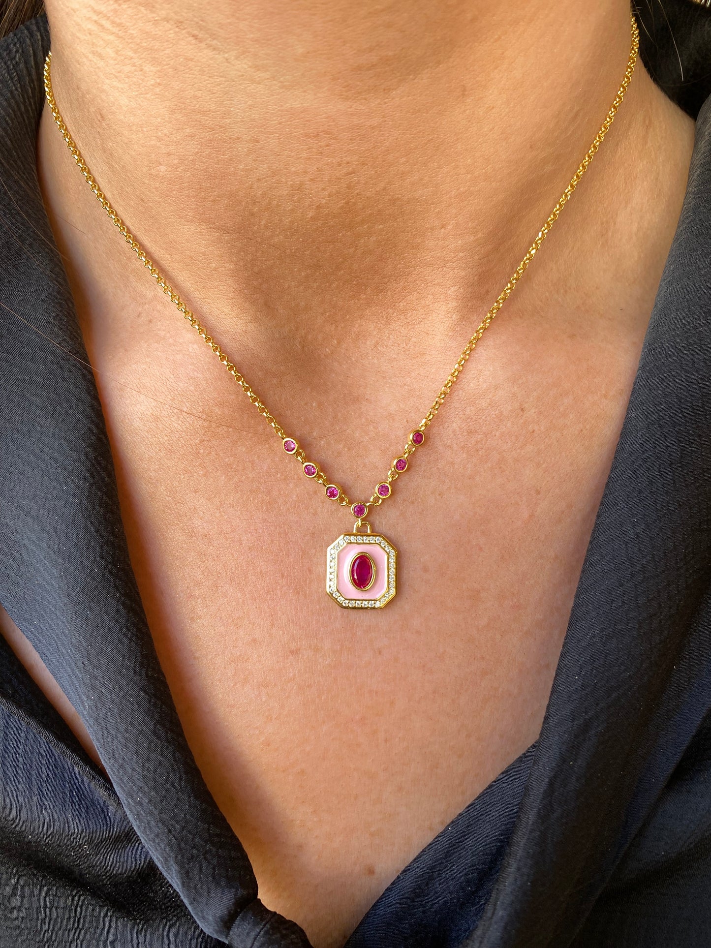 Sunshine Enamel Sensation Necklace | Bubblegum & Ruby - John Ross Jewellers