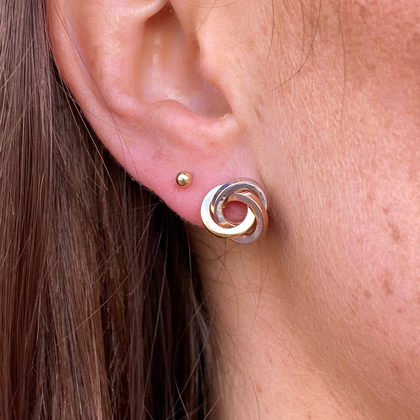 9ct Gold Three Tone Knot Stud Earrings