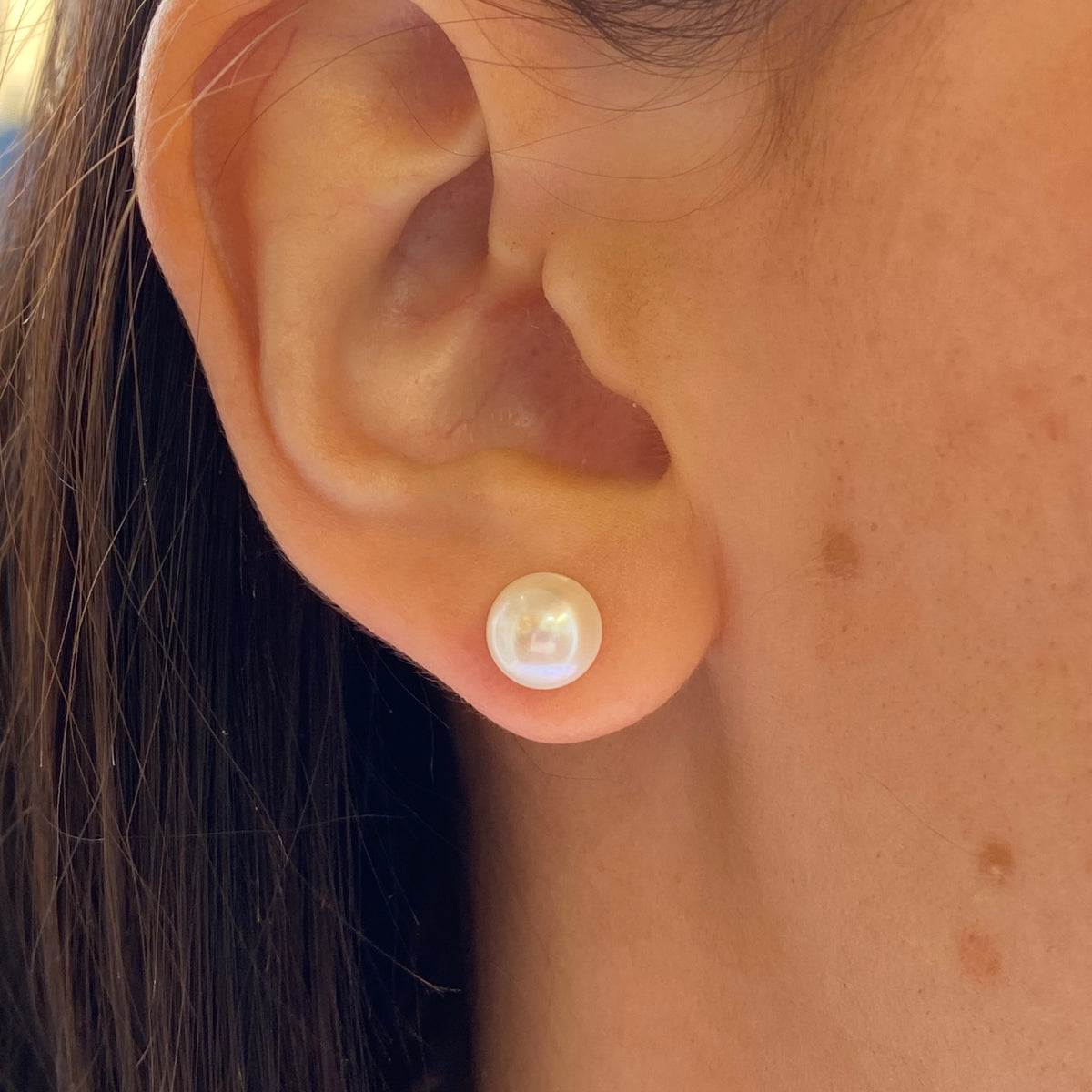 Silver Freshwater Pearl Stud Earrings | 8mm