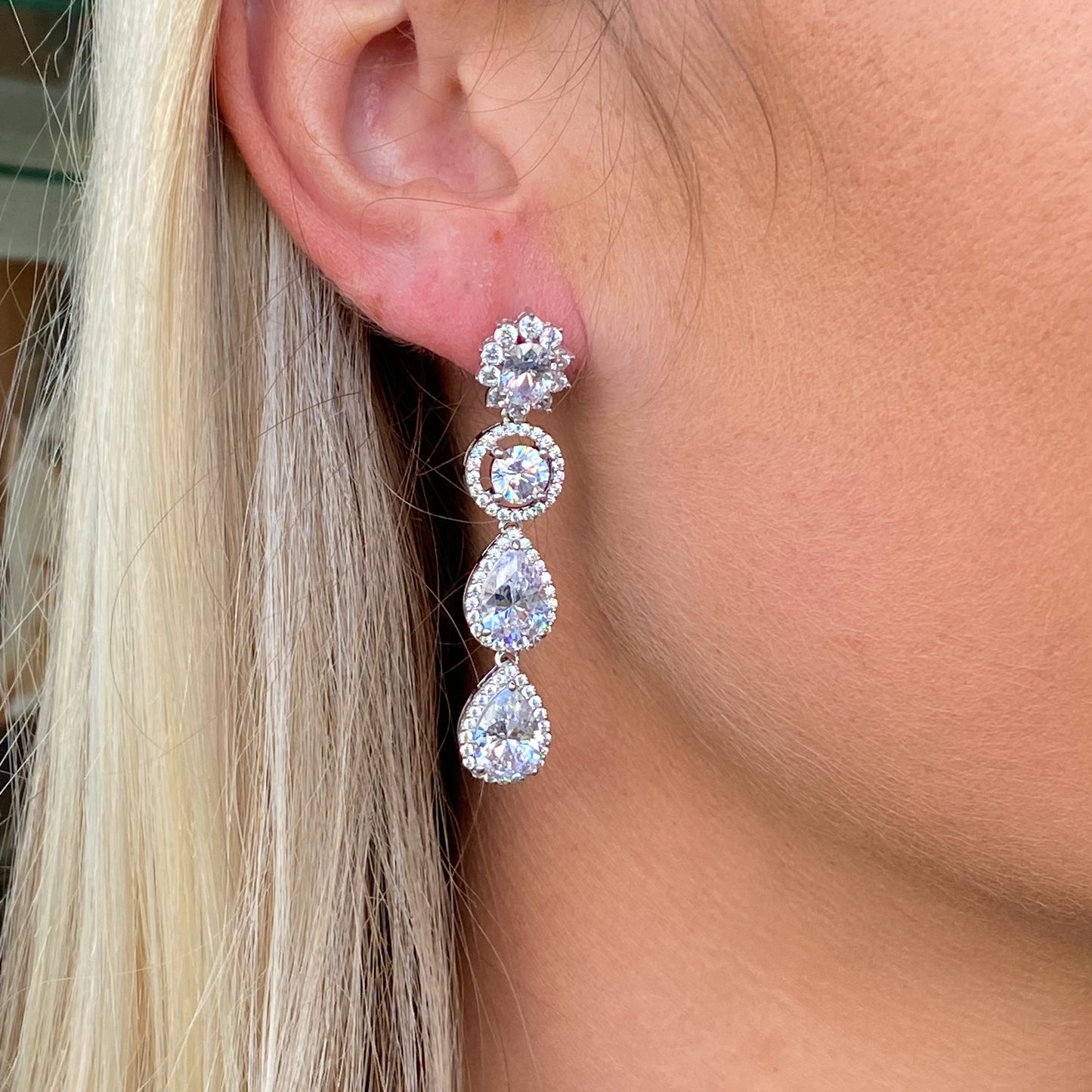 Silver Elizabeth CZ Drop Earrings - John Ross Jewellers