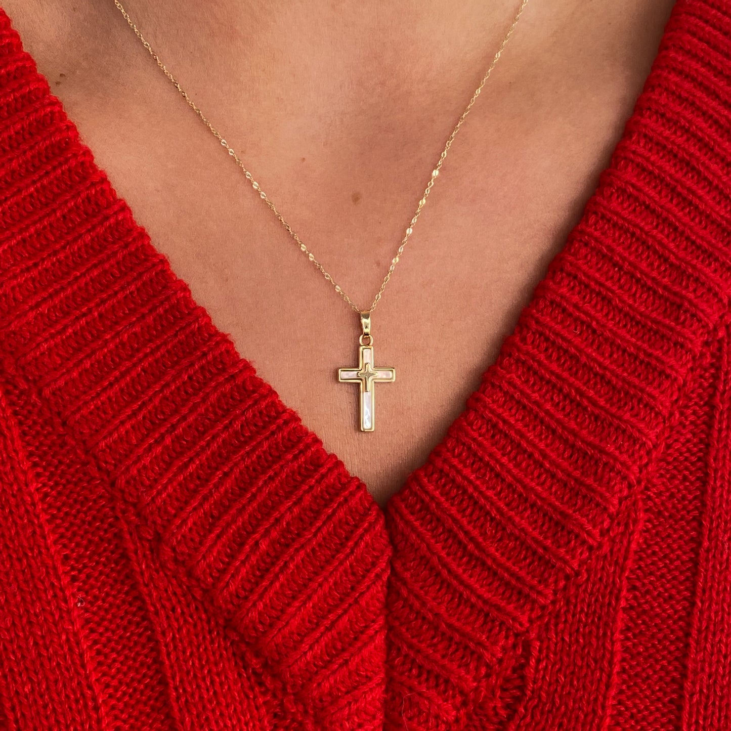 9ct Gold Mother of Pearl Cross Necklace - John Ross Jewellers