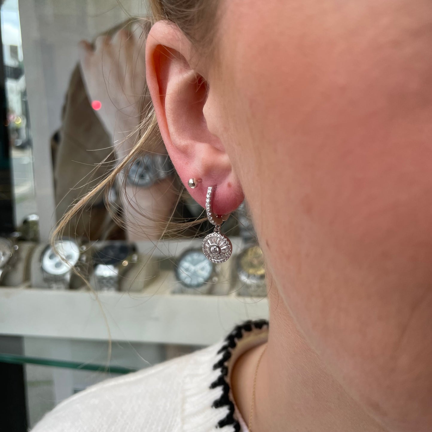 Silver CZ Target Drop Earrings - John Ross Jewellers