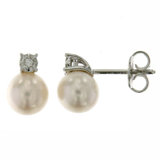 18ct White Gold Pearl & Diamond Stud Earrings - John Ross Jewellers