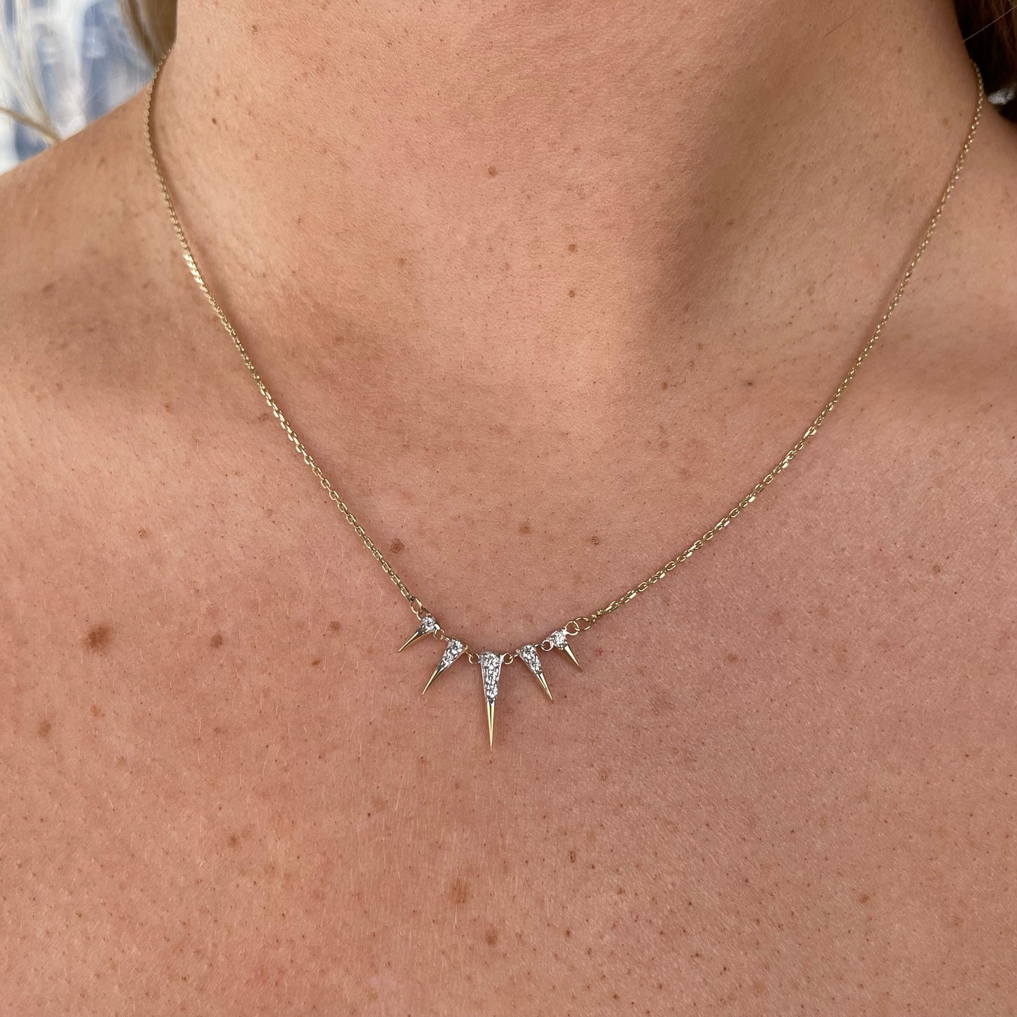 9ct Gold CZ Spikes Necklace