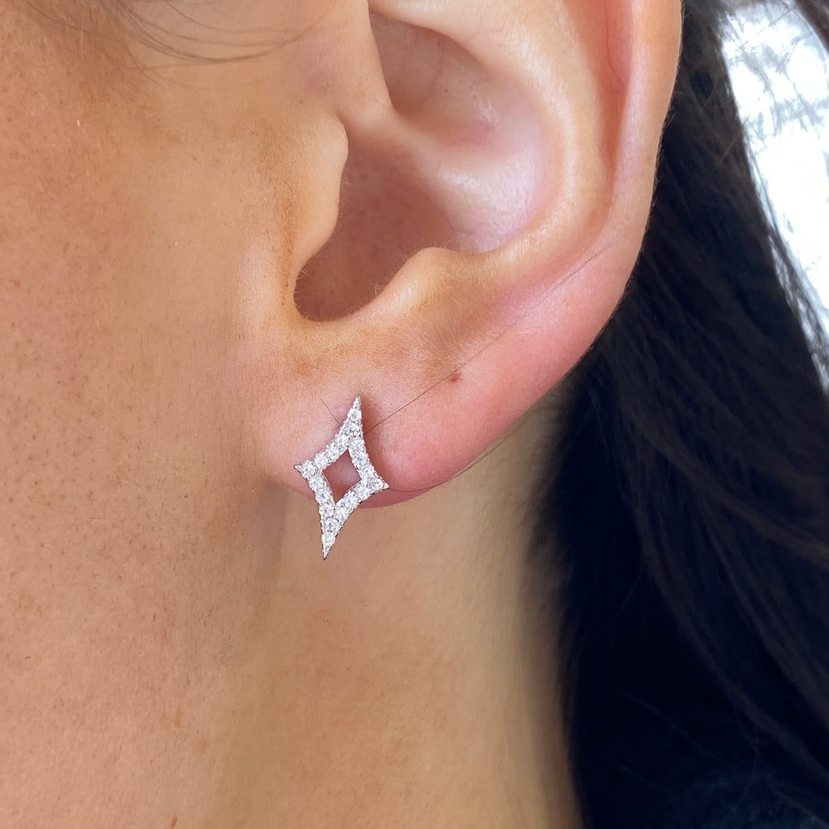 Silver Open Star CZ Stud Earrings