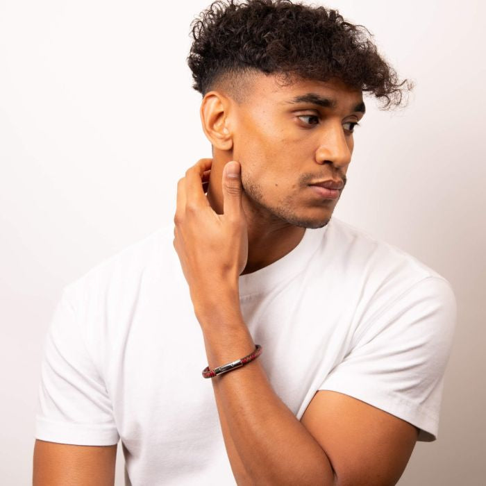 FRED BENNETT Red & Black Leather Braided Bracelet - John Ross Jewellers