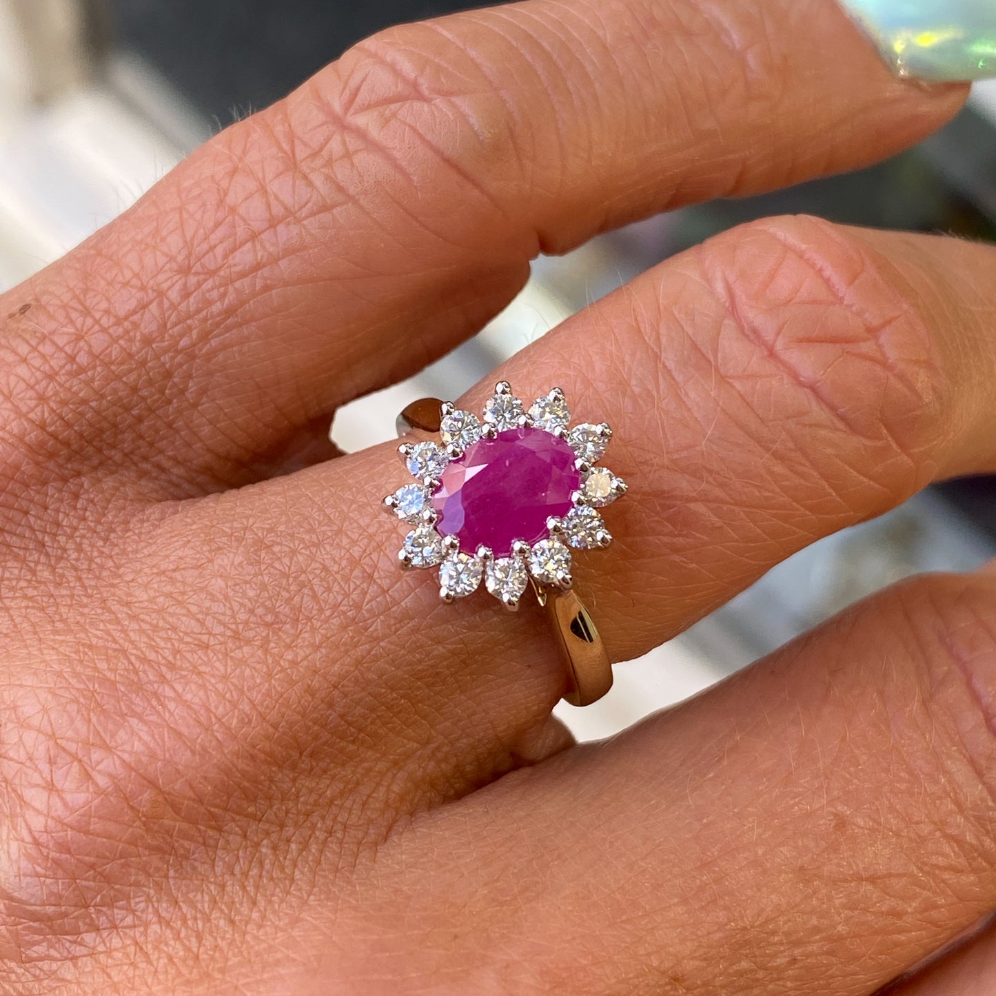 9ct Gold Ruby & Diamond Cluster Ring - John Ross Jewellers